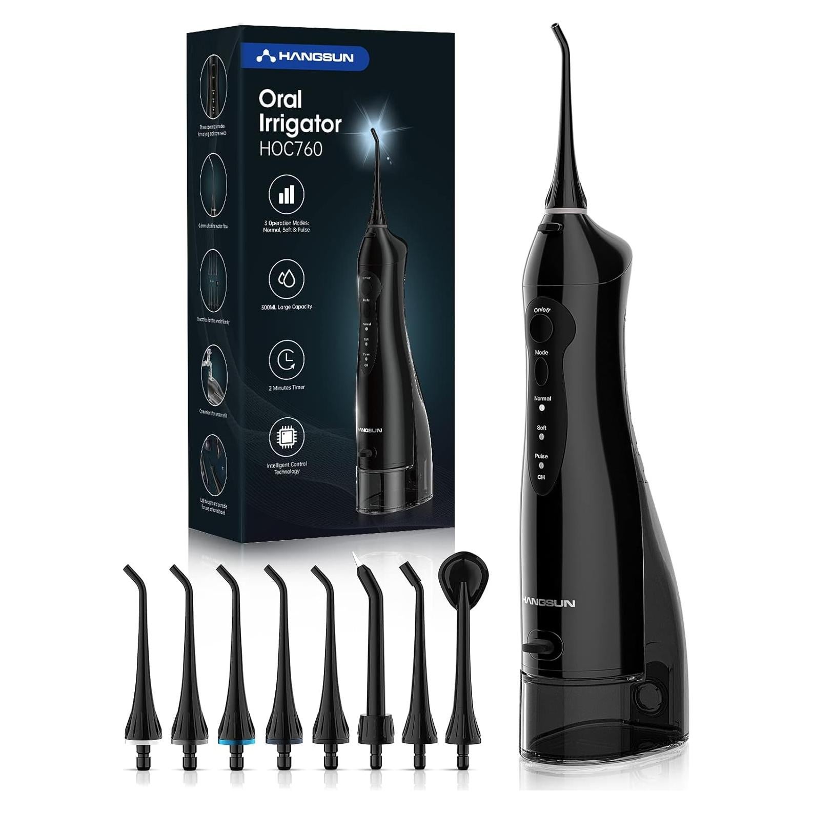 Irrigador Oral Inalámbrico Hangsun HOC760 300ml 8 Puntas Negro