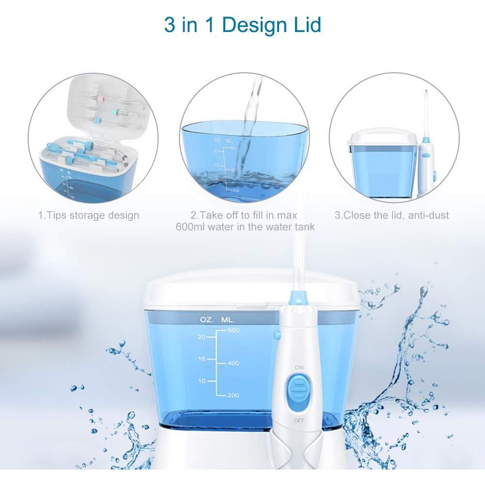 Irrigador Oral TUREWELL 600ML con 10 Presiones Ajustables y 8 Puntas