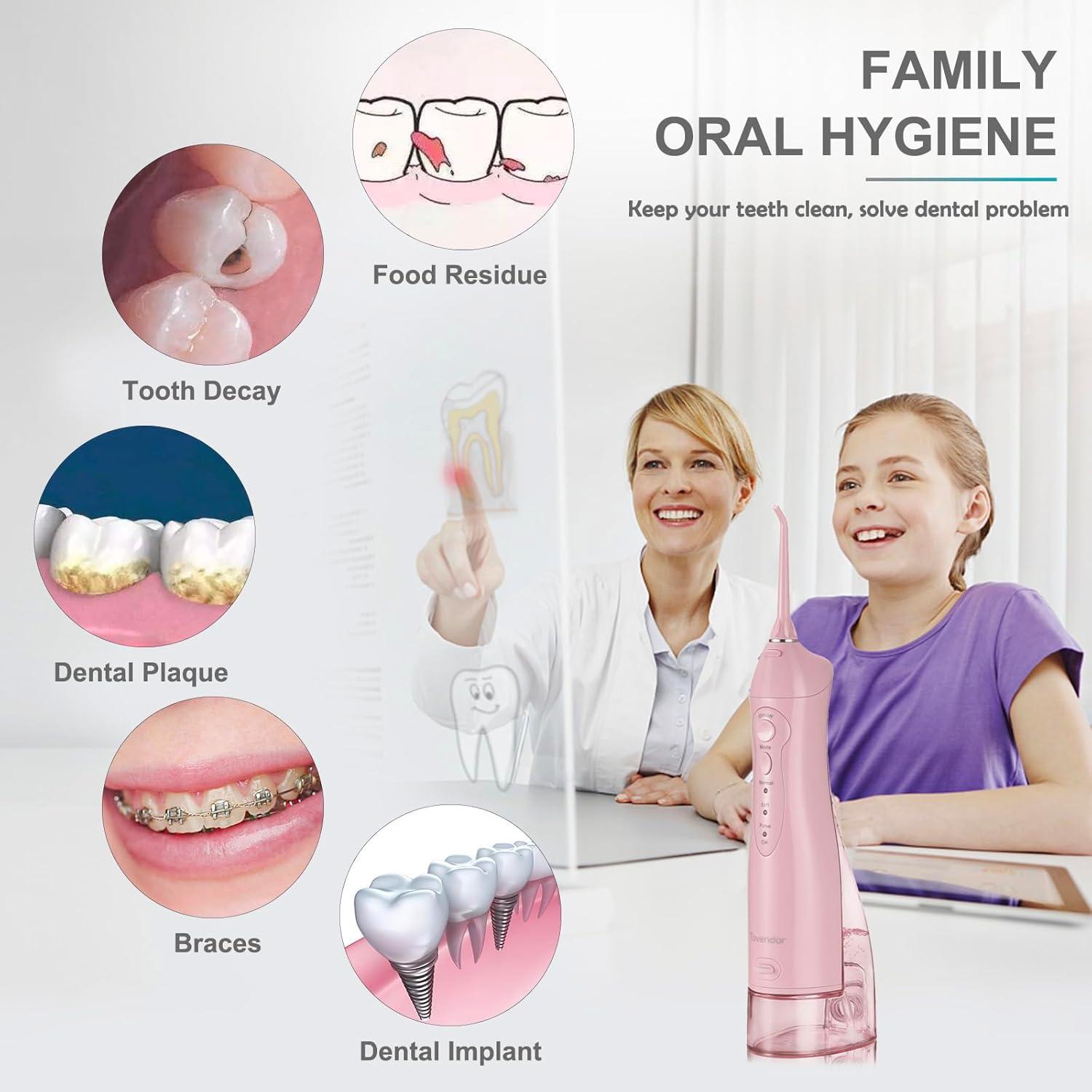 Irrigador Dental Eléctrico Tovendor Rosa 300ml Inalámbrico IPX7