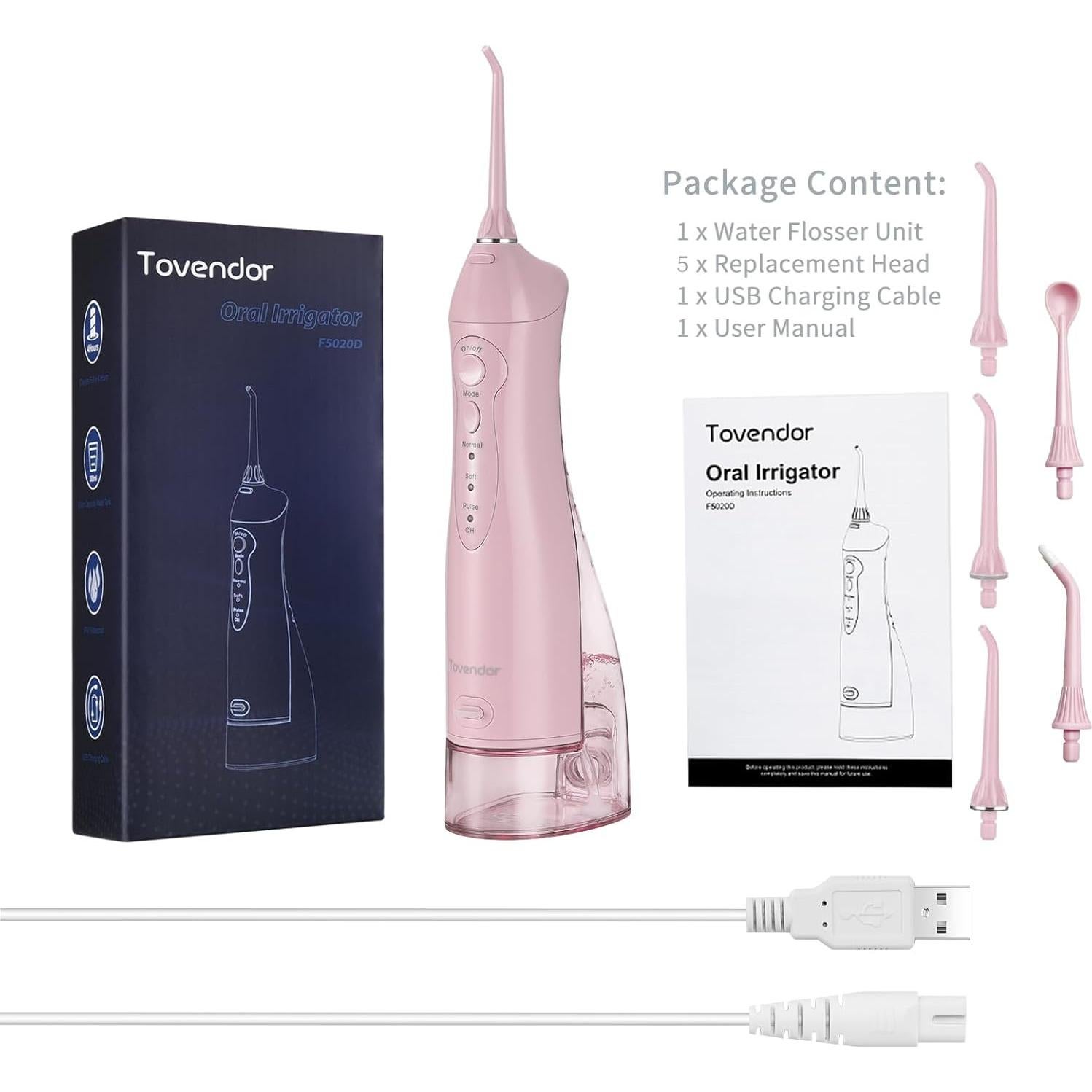 Irrigador Dental Eléctrico Tovendor Rosa 300ml Inalámbrico IPX7