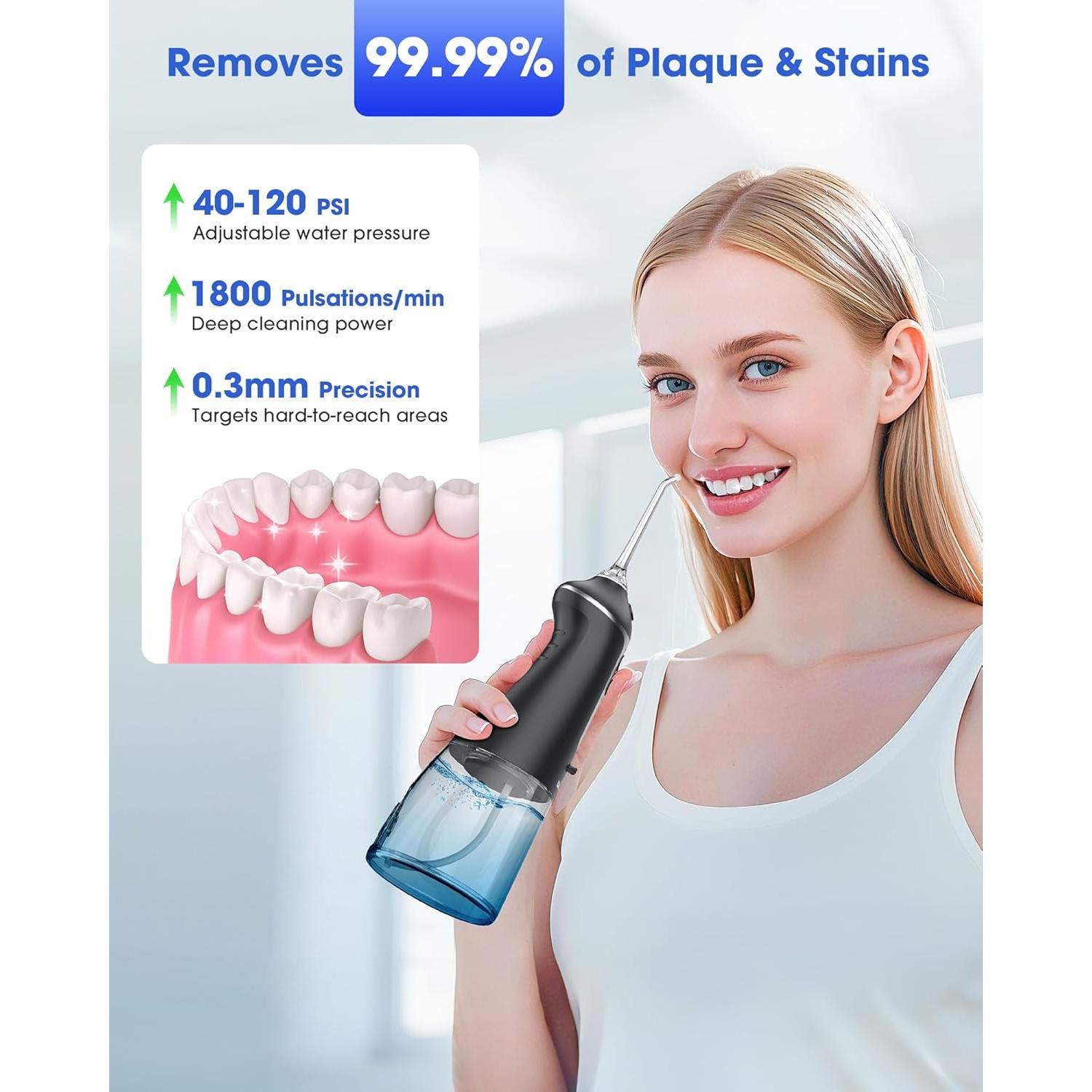 Irrigador Oral Portátil HOHOO FC1591 300ML Recargable Negro