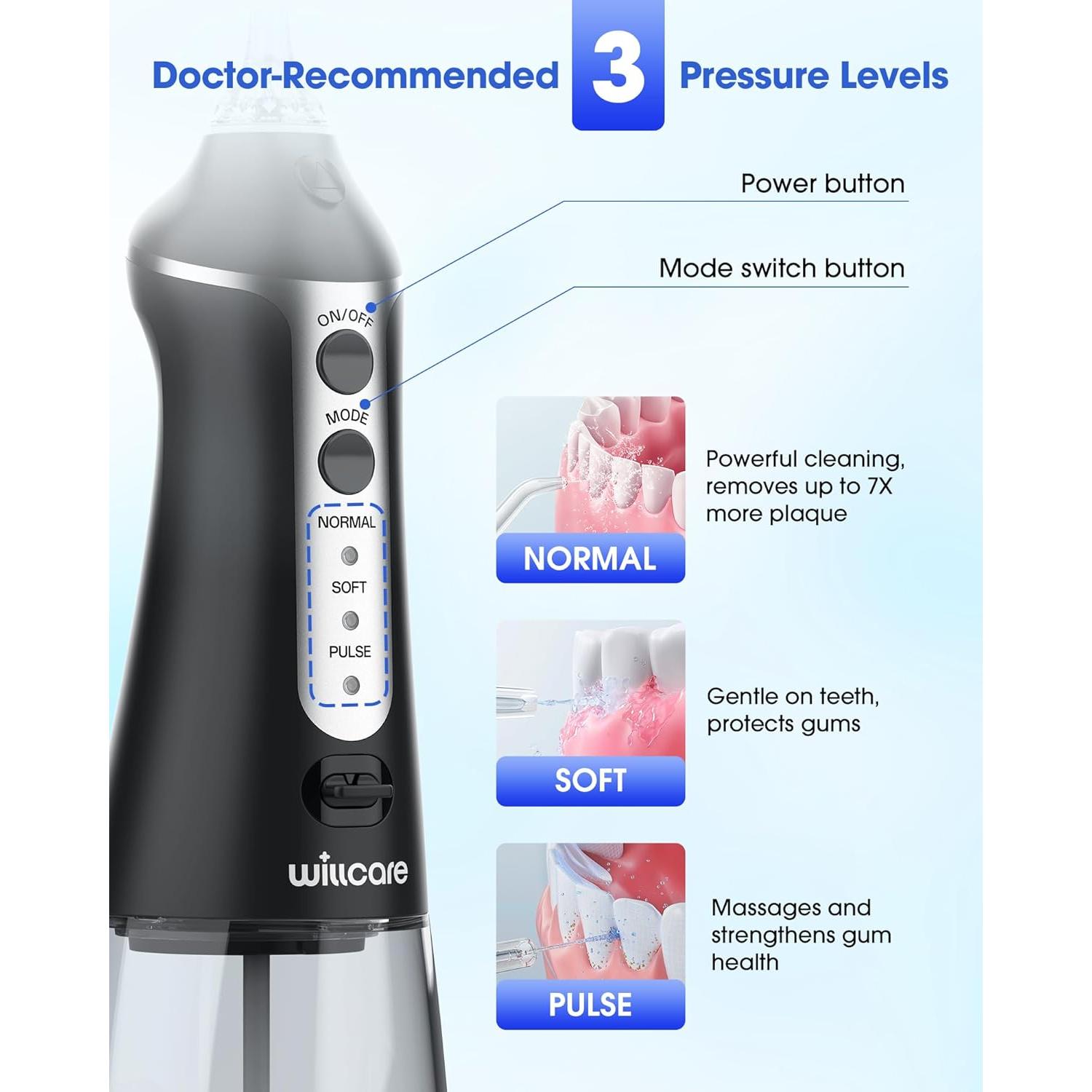 Irrigador Oral Portátil HOHOO FC1591 300ML Recargable Negro