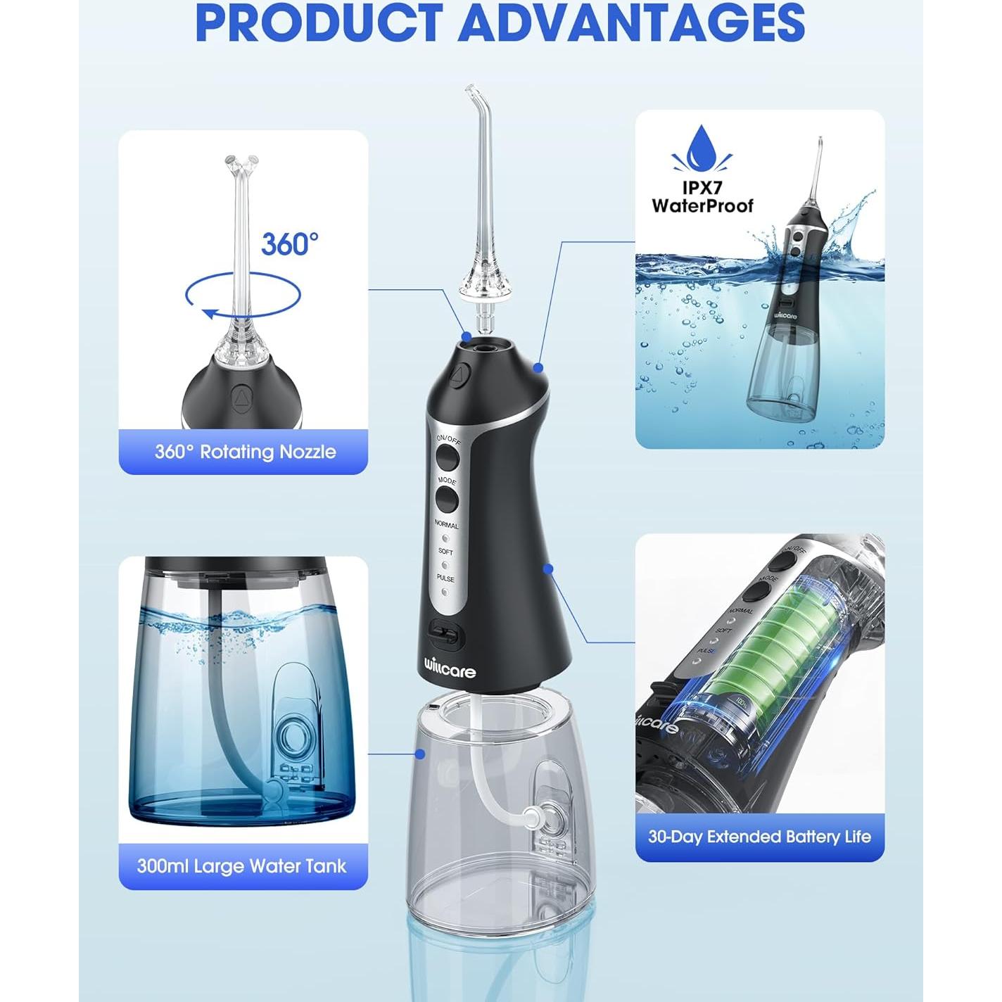 Irrigador Oral Portátil HOHOO FC1591 300ML Recargable Negro