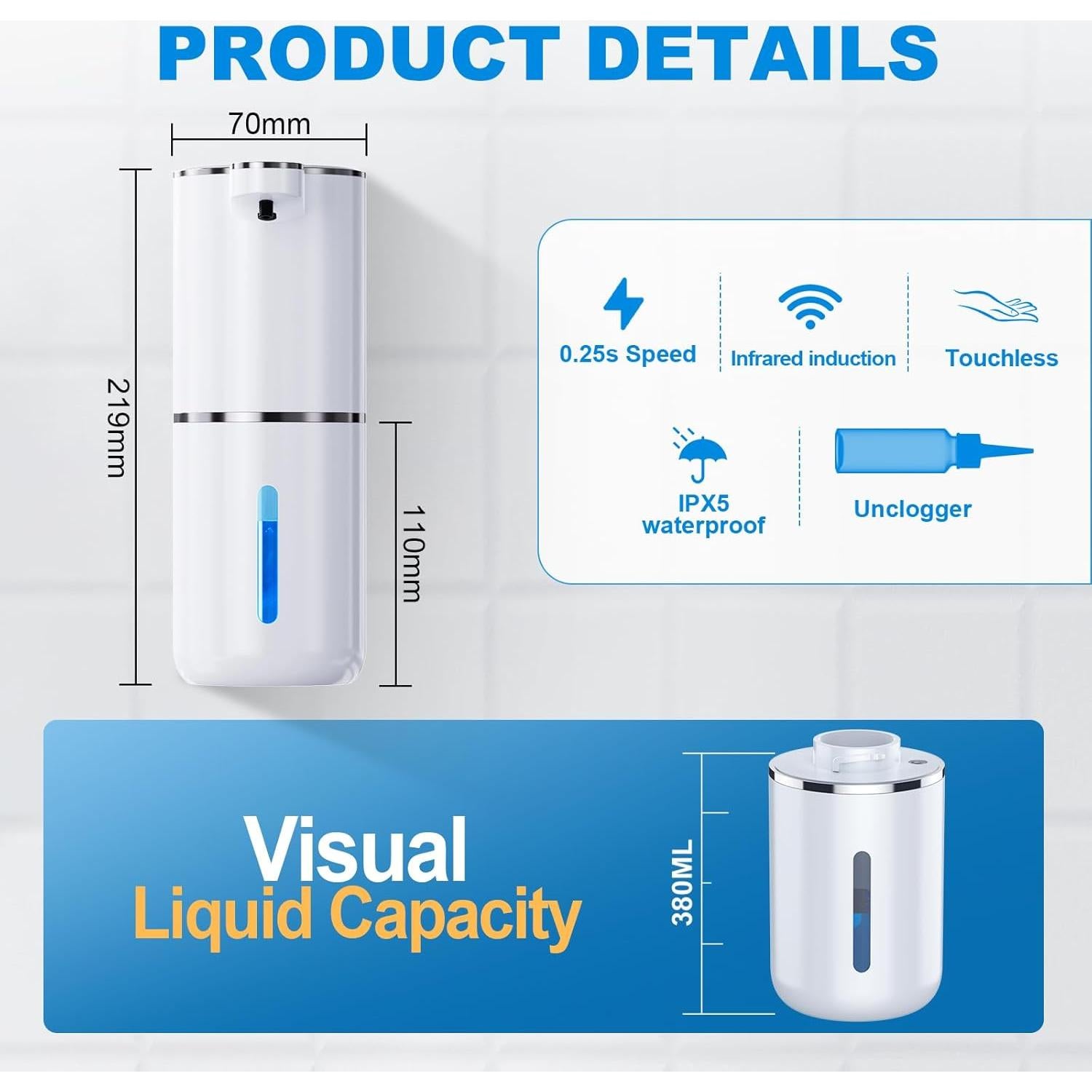 Dispensador Automático de Jabón Líquido Amyzavls 380ml USB