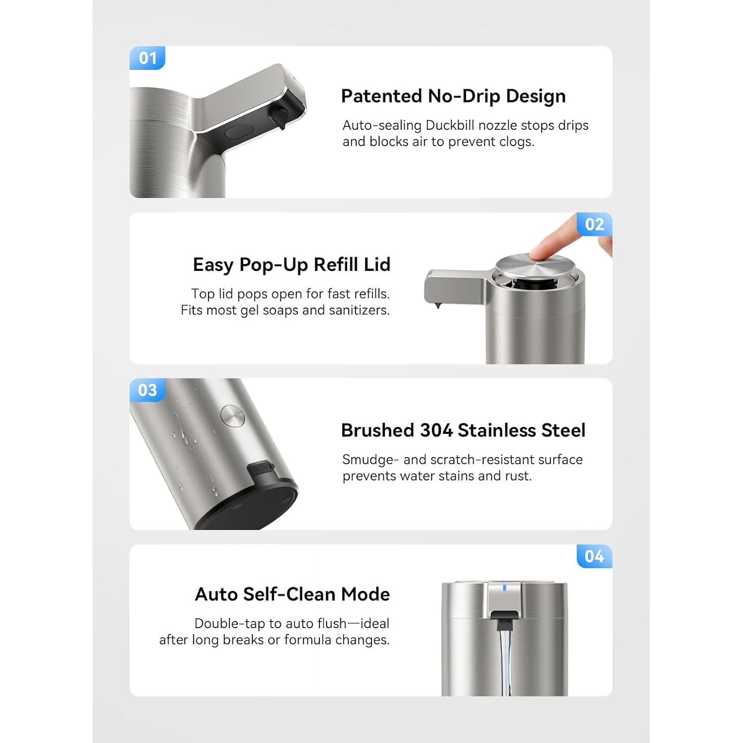 Dispensador Automático de Jabón SUNLY Clearis-L Acero Inoxidable