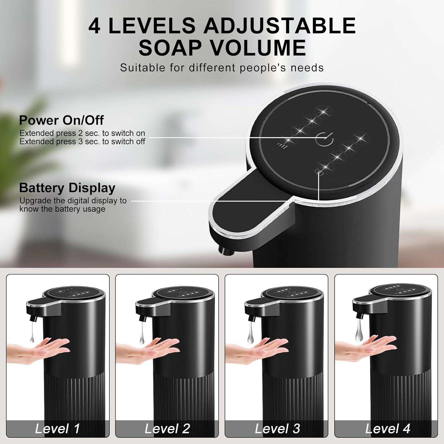 Dispensador de Jabón Automático GuDoQi Negro 360ml 4 Niveles