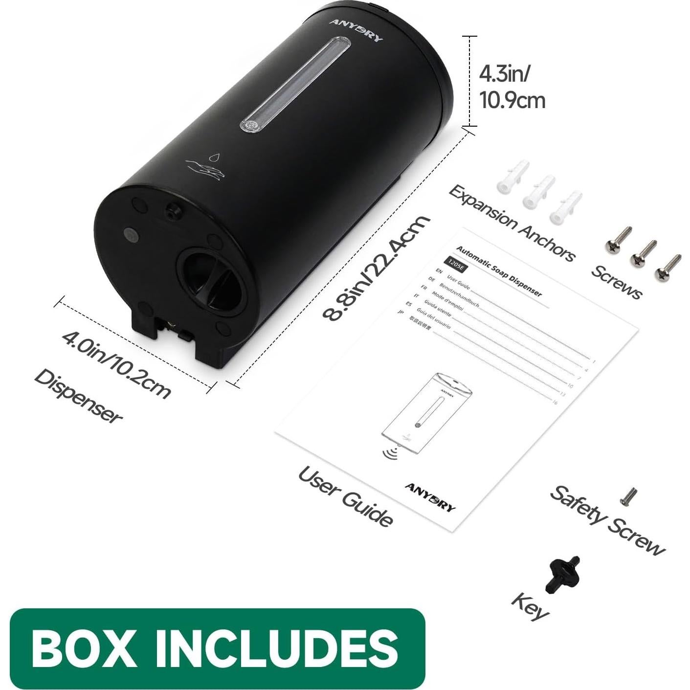 Dispensador Automático de Jabón Líquido AnyDry 739ml Negro