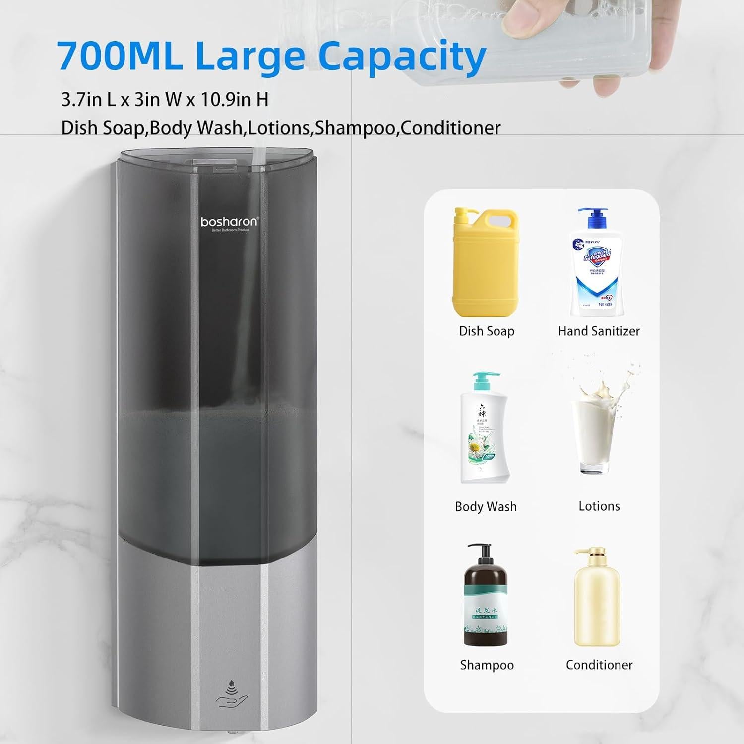Dispensador Automático de Jabón Bosharon 700ml Sin Contacto Plata