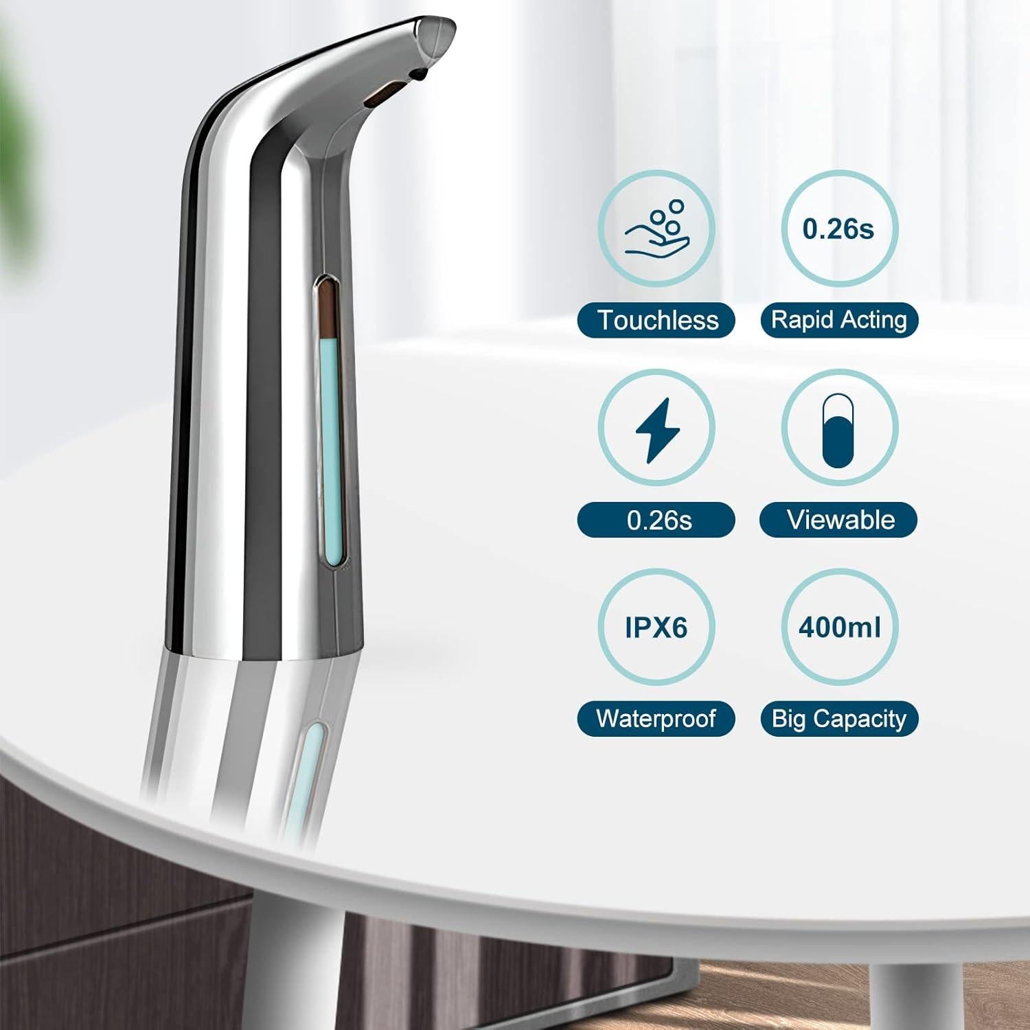 Dispensador de Jabón Automático TUMAN Pro 400ml Plata IPX6