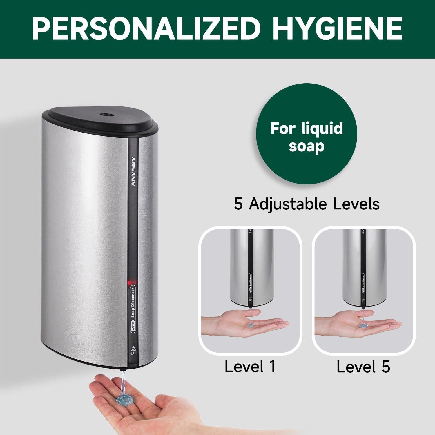 Dispensador Automático de Jabón Líquido AnyDry 850ml Plata