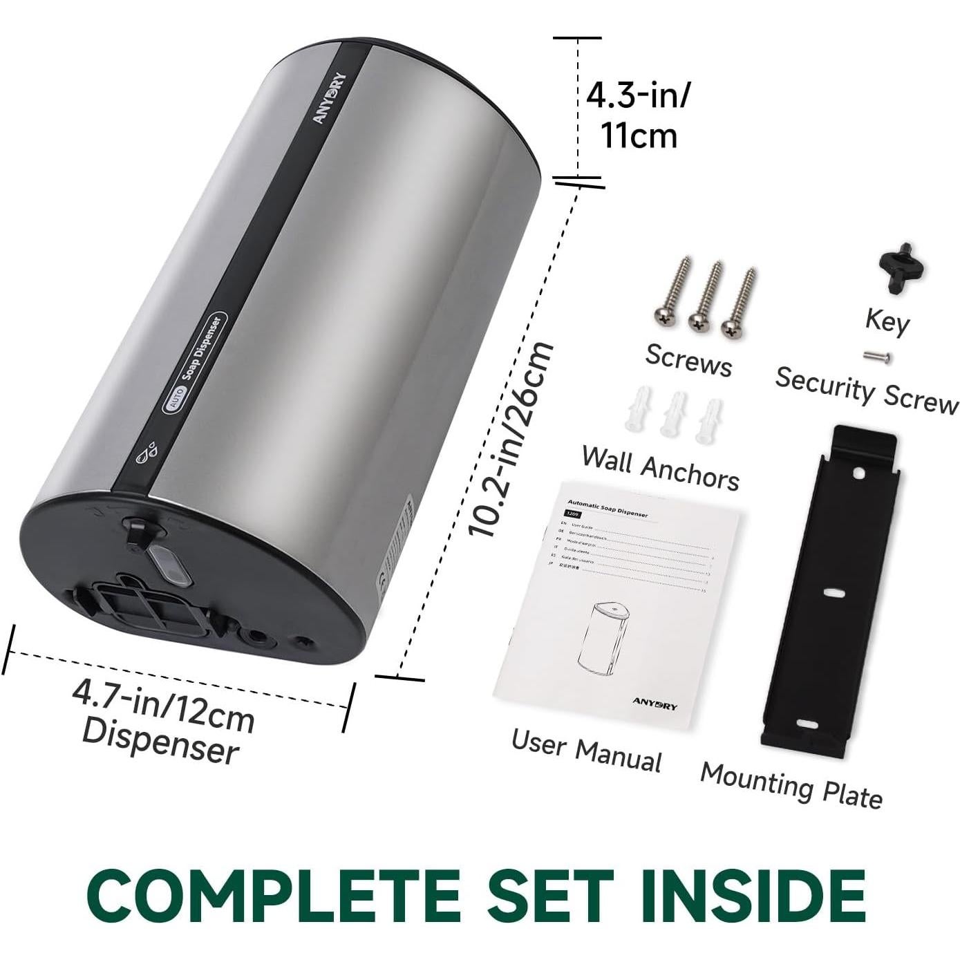Dispensador Automático de Jabón Líquido AnyDry 850ml Plata