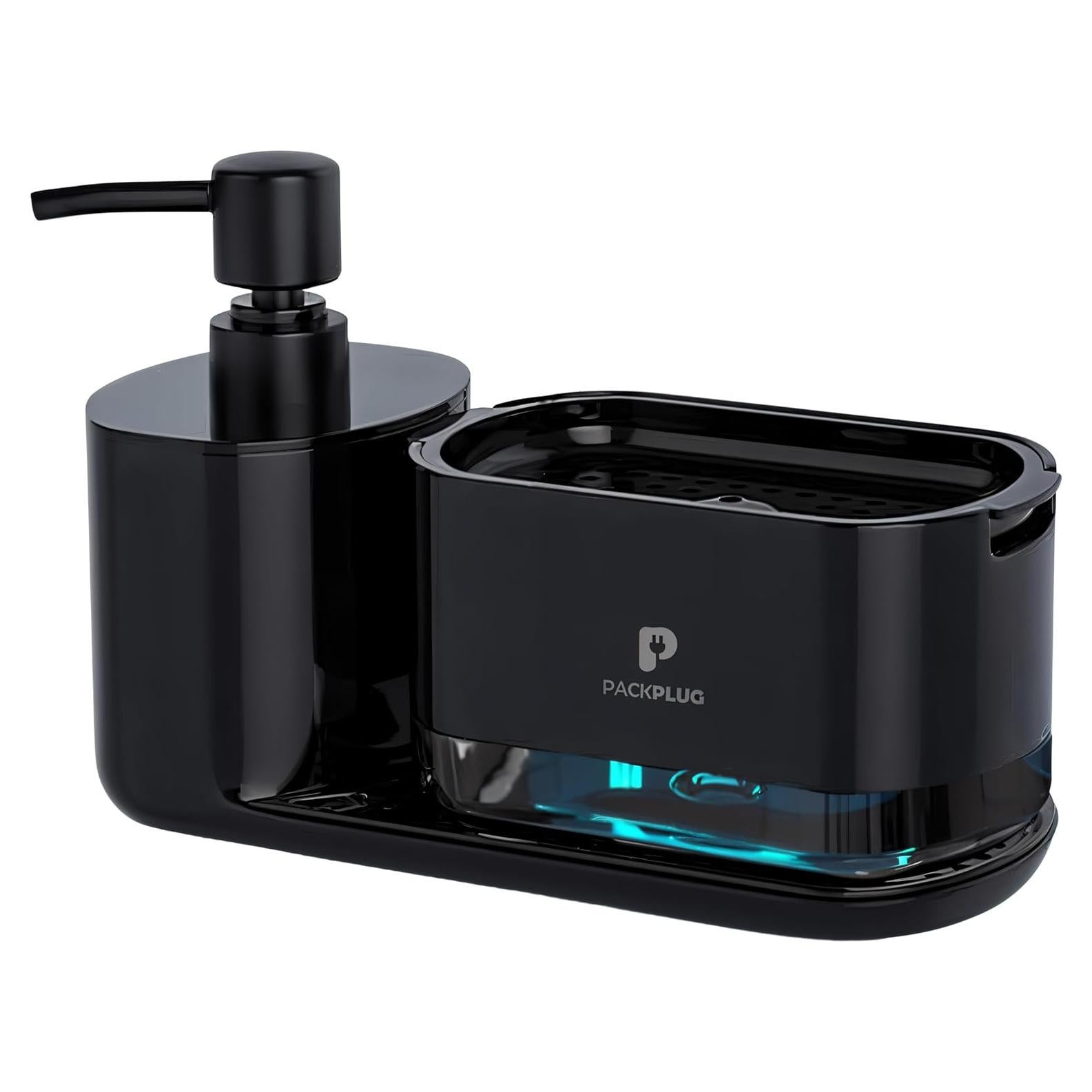 Dispensador de Jabón PackPlug con Soporte para Esponja Negro