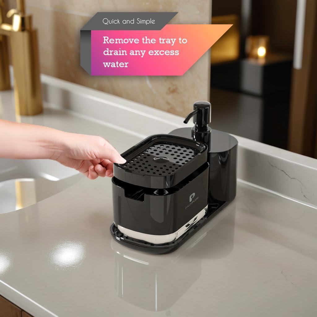 Dispensador de Jabón PackPlug con Soporte para Esponja Negro