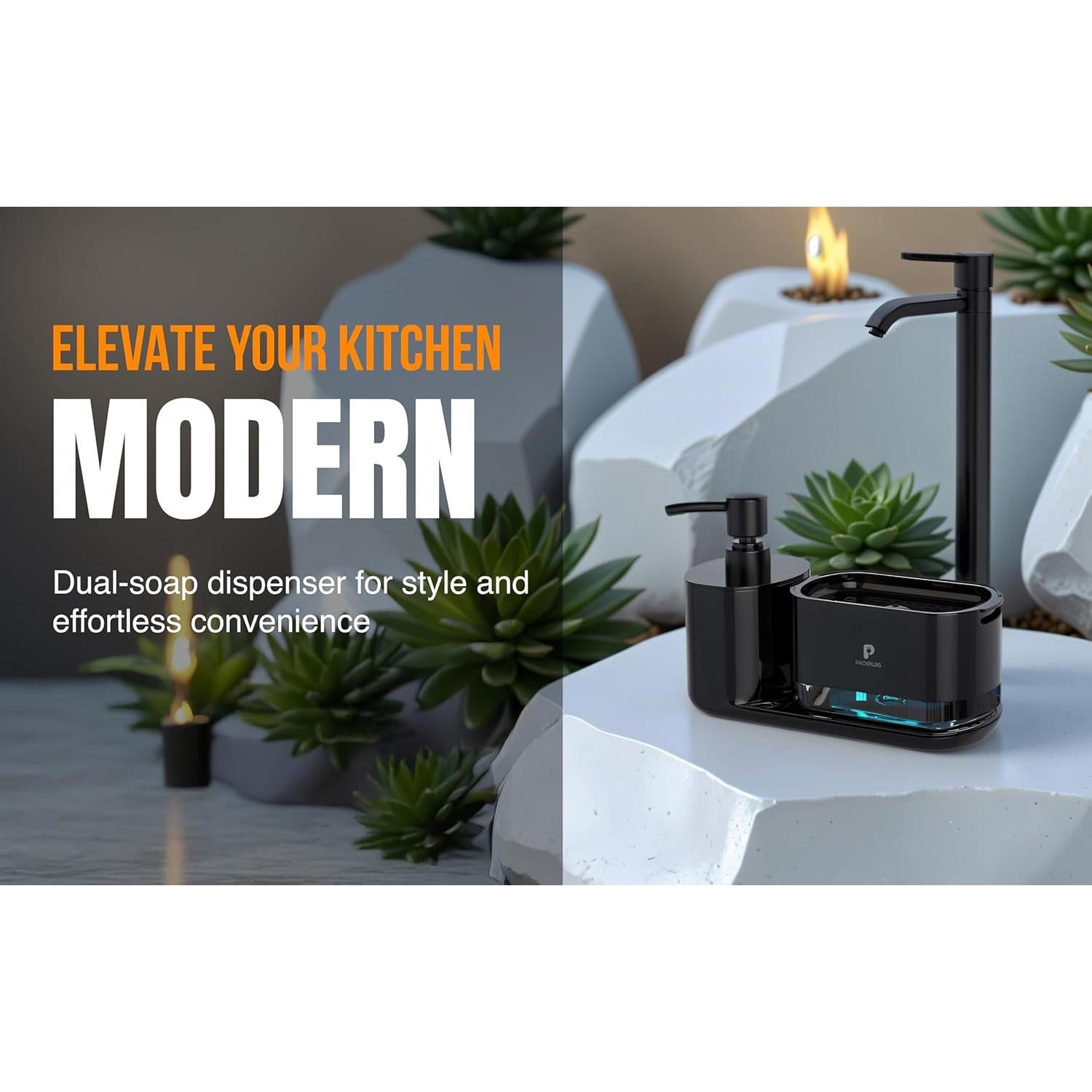 Dispensador de Jabón PackPlug con Soporte para Esponja Negro