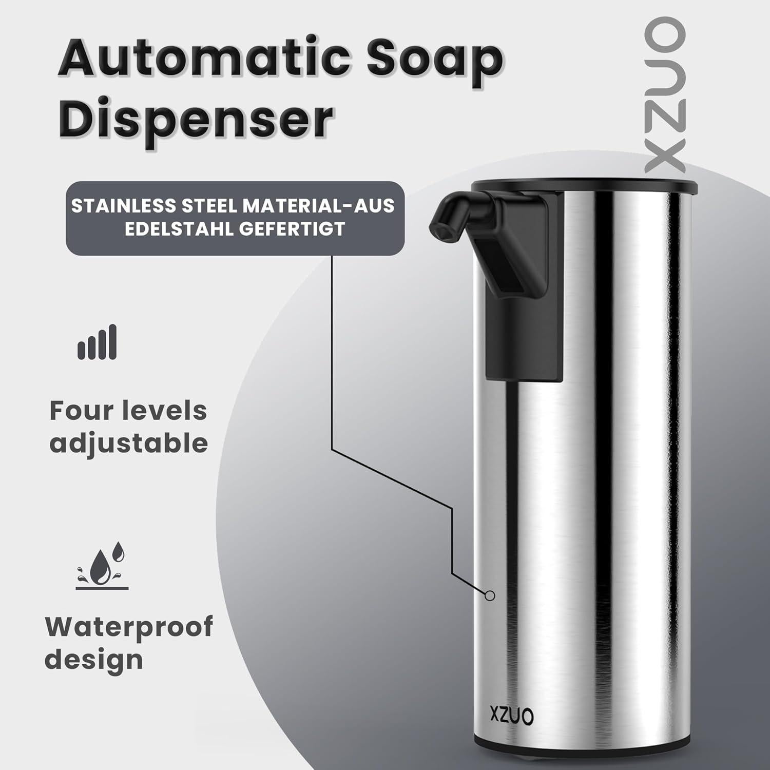 Dispensador de Jabón Automático XZUO Acero Inoxidable 348ml