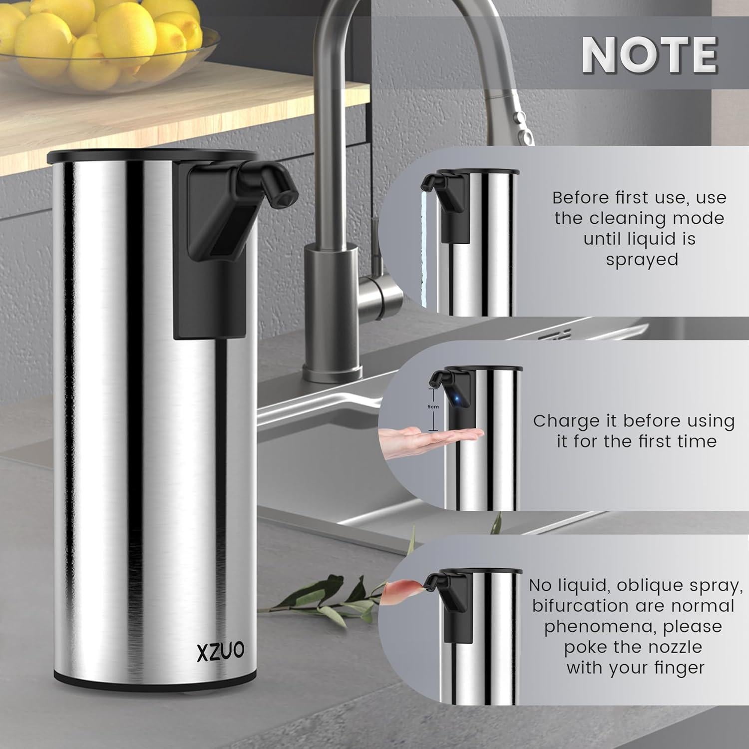 Dispensador de Jabón Automático XZUO Acero Inoxidable 348ml