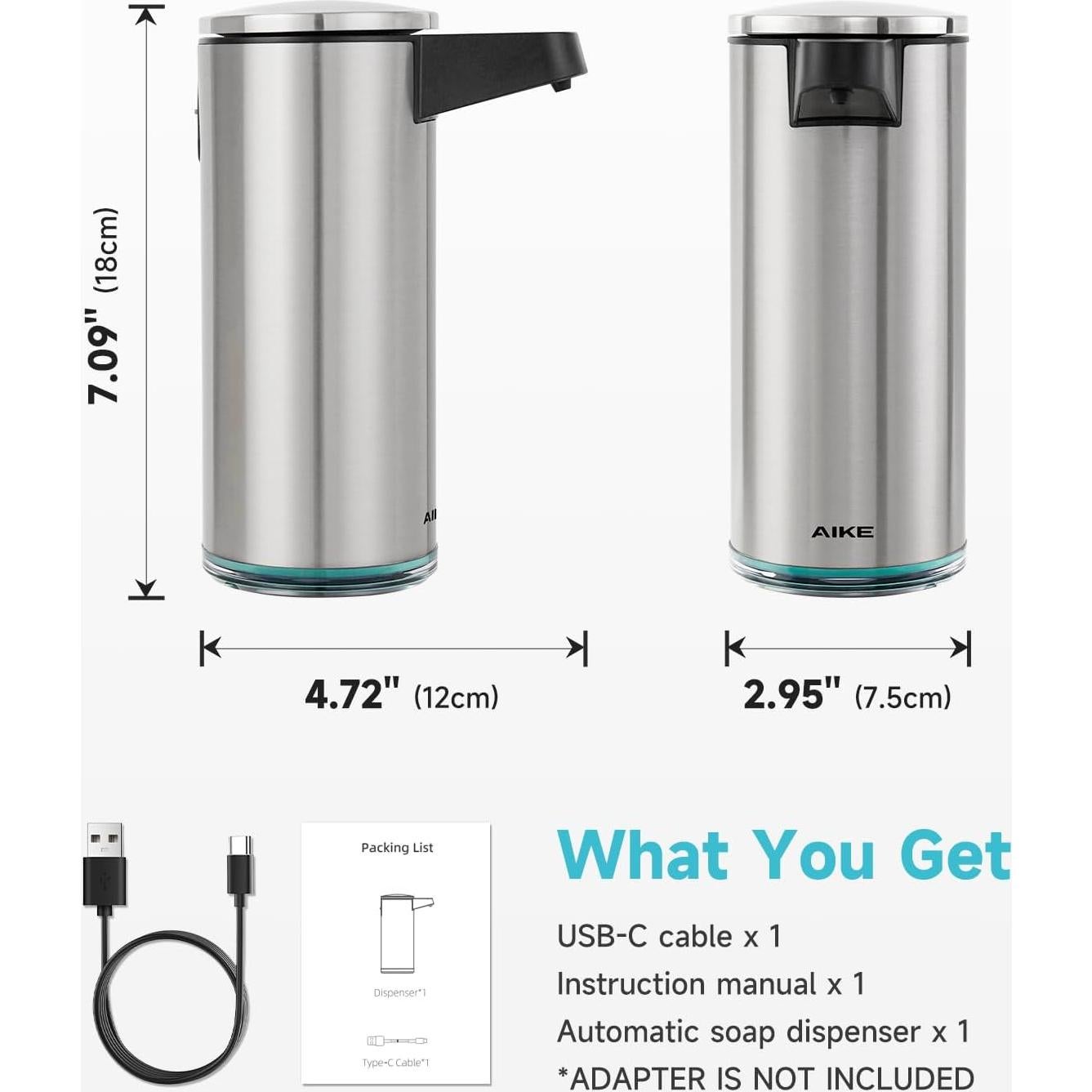 Dispensador Automático de Jabón AIKE AK1333S Acero Inoxidable 378 ml