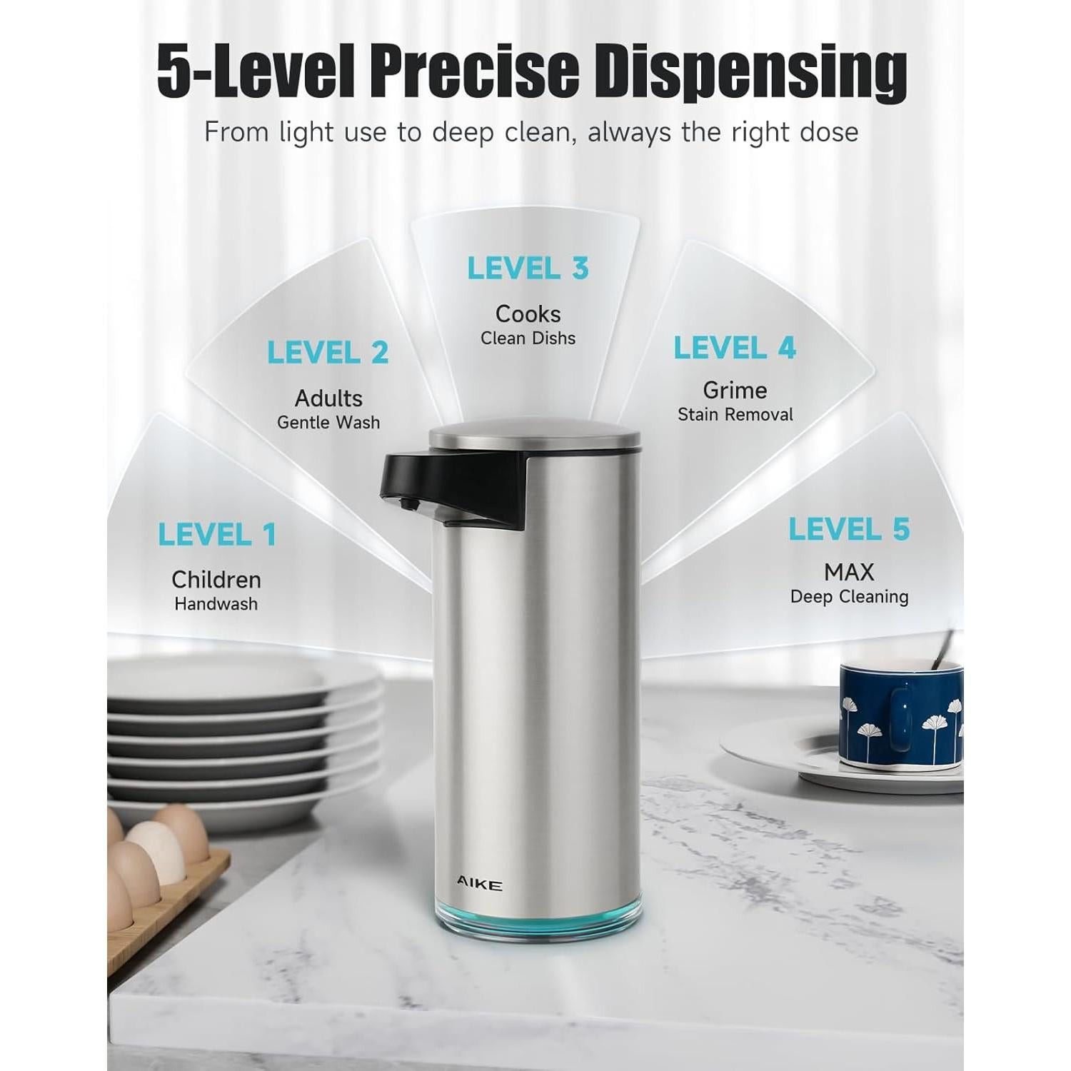 Dispensador Automático de Jabón AIKE AK1333S Acero Inoxidable 378 ml