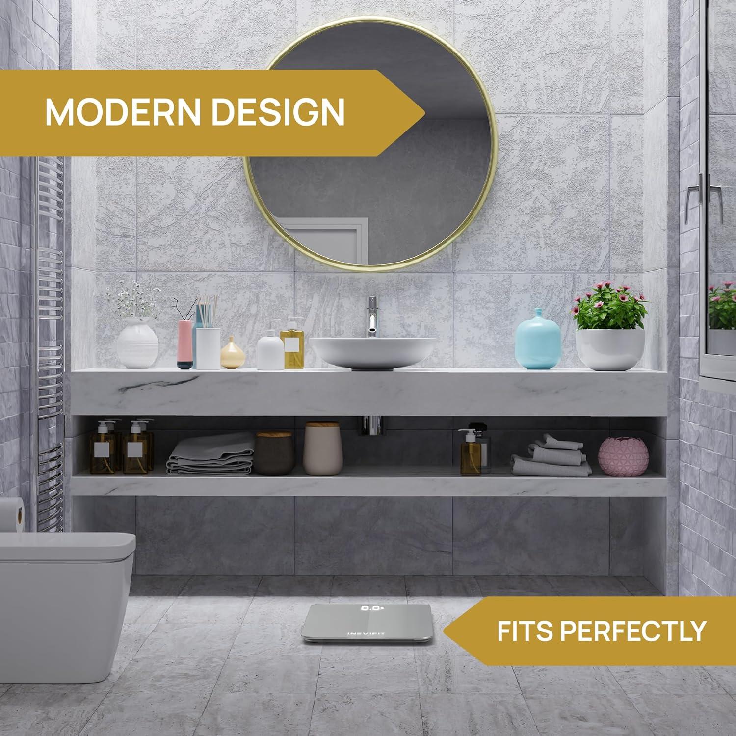 Báscula de baño digital INEVIFIT, 181.44 kg, plata