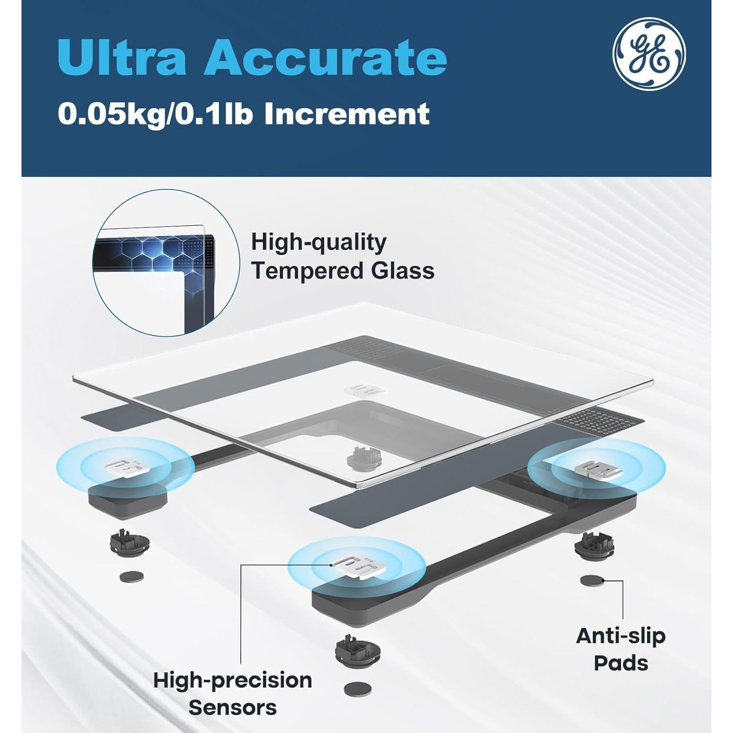 Báscula de Baño Digital GE 180 kg Vidrio Templado LED