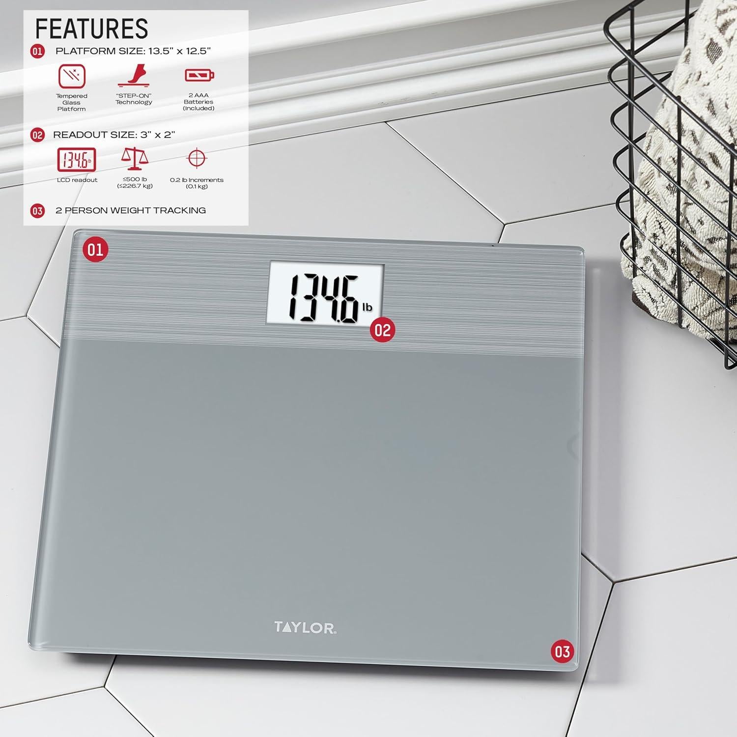 Escala de Baño Digital Taylor 227 kg Plataforma Ancha Gris