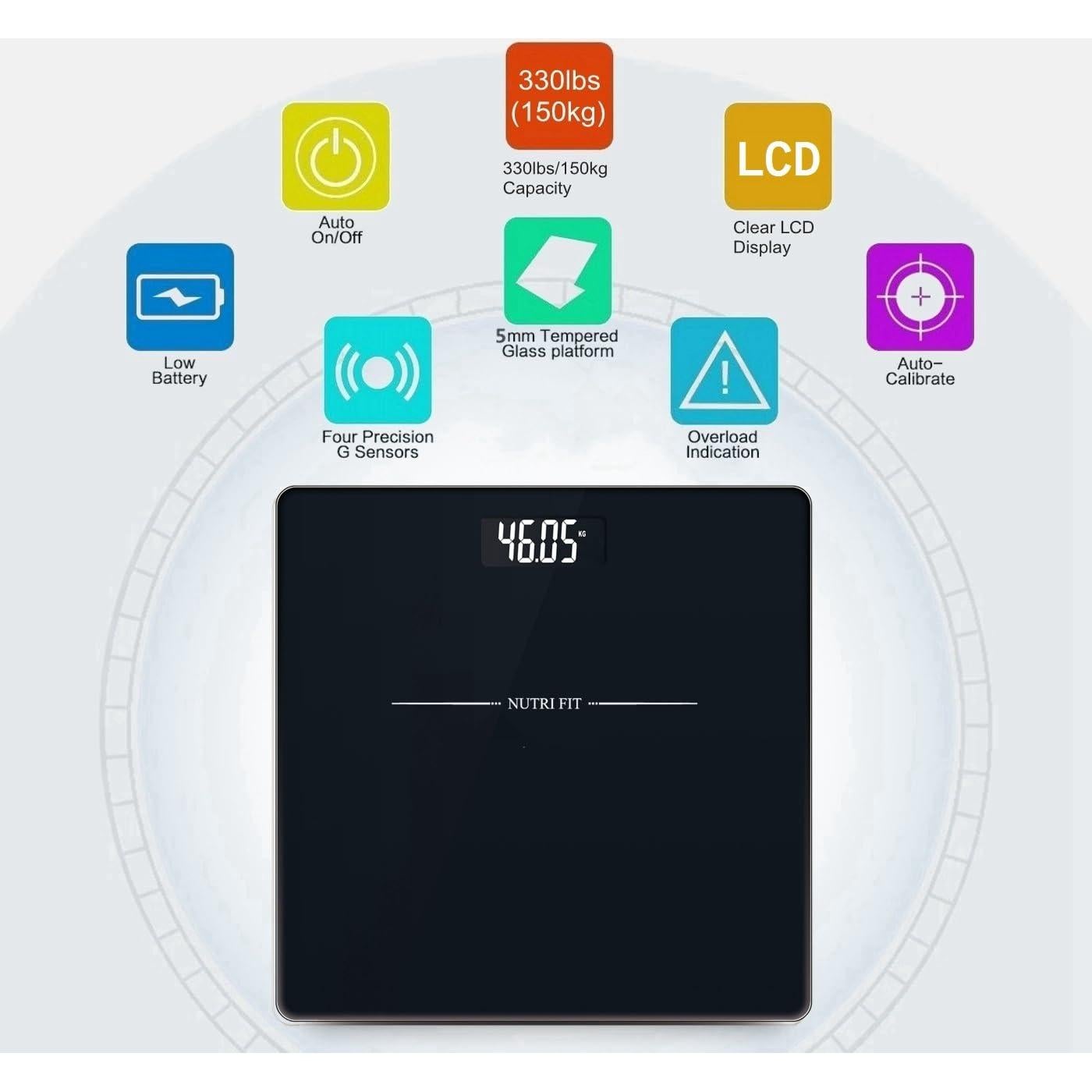 Balanza Digital de Baño NUTRI FIT 150kg Pantalla LCD Retroiluminada