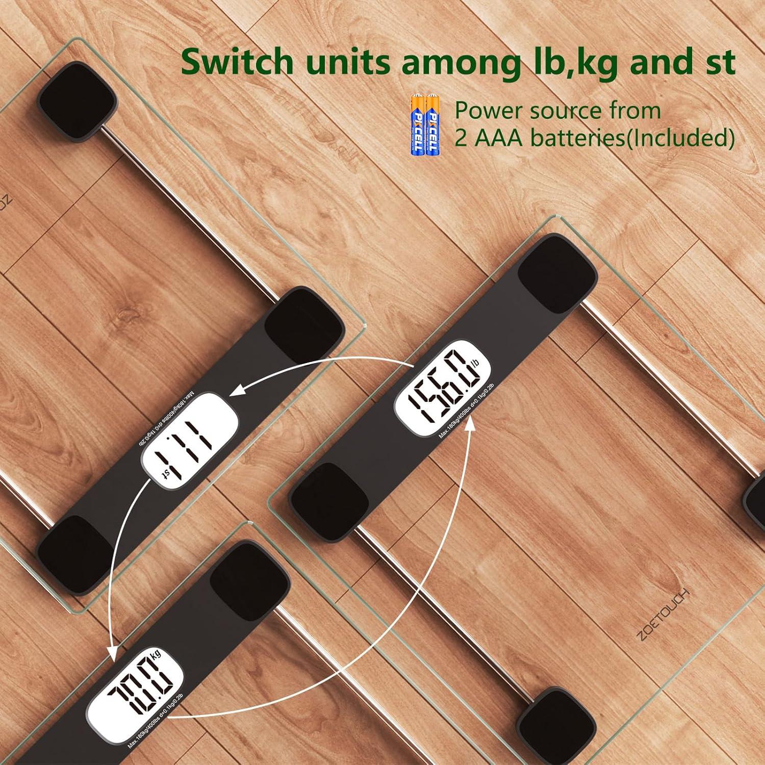 Báscula Digital ZOETOUCH 181 kg Vidrio Templado LCD Retroiluminada