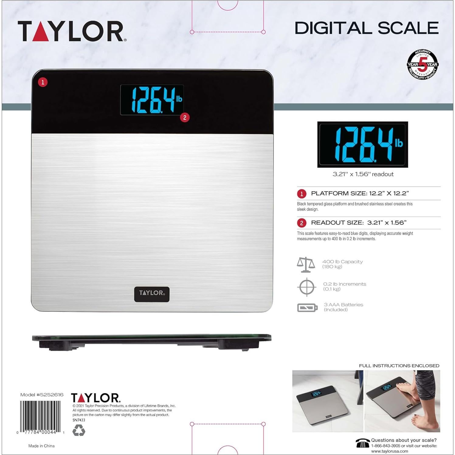 Báscula Digital de Piso Taylor Acero Inoxidable 181 kg