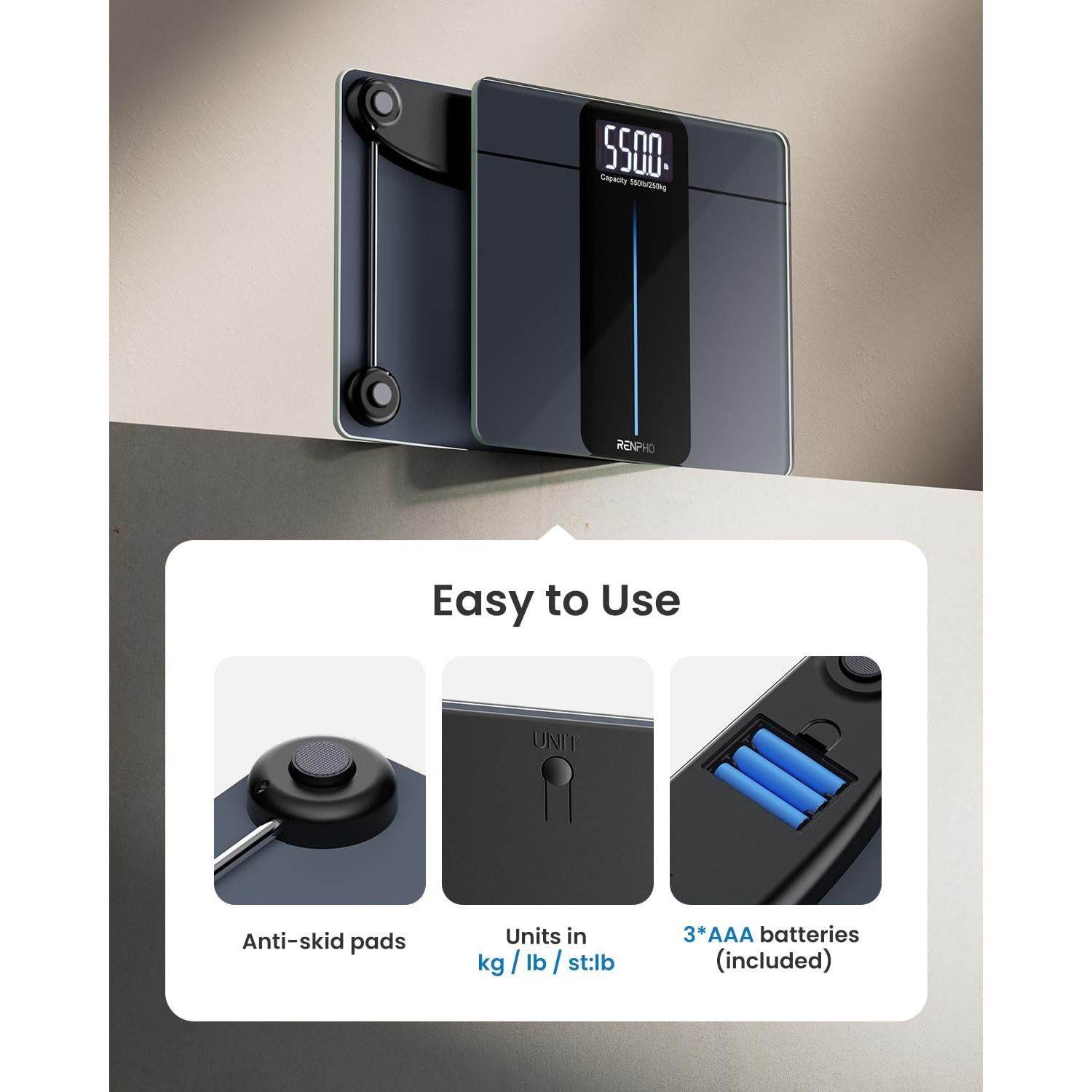 Balanza Digital RENPHO 250kg con Pantalla LED 33x30cm