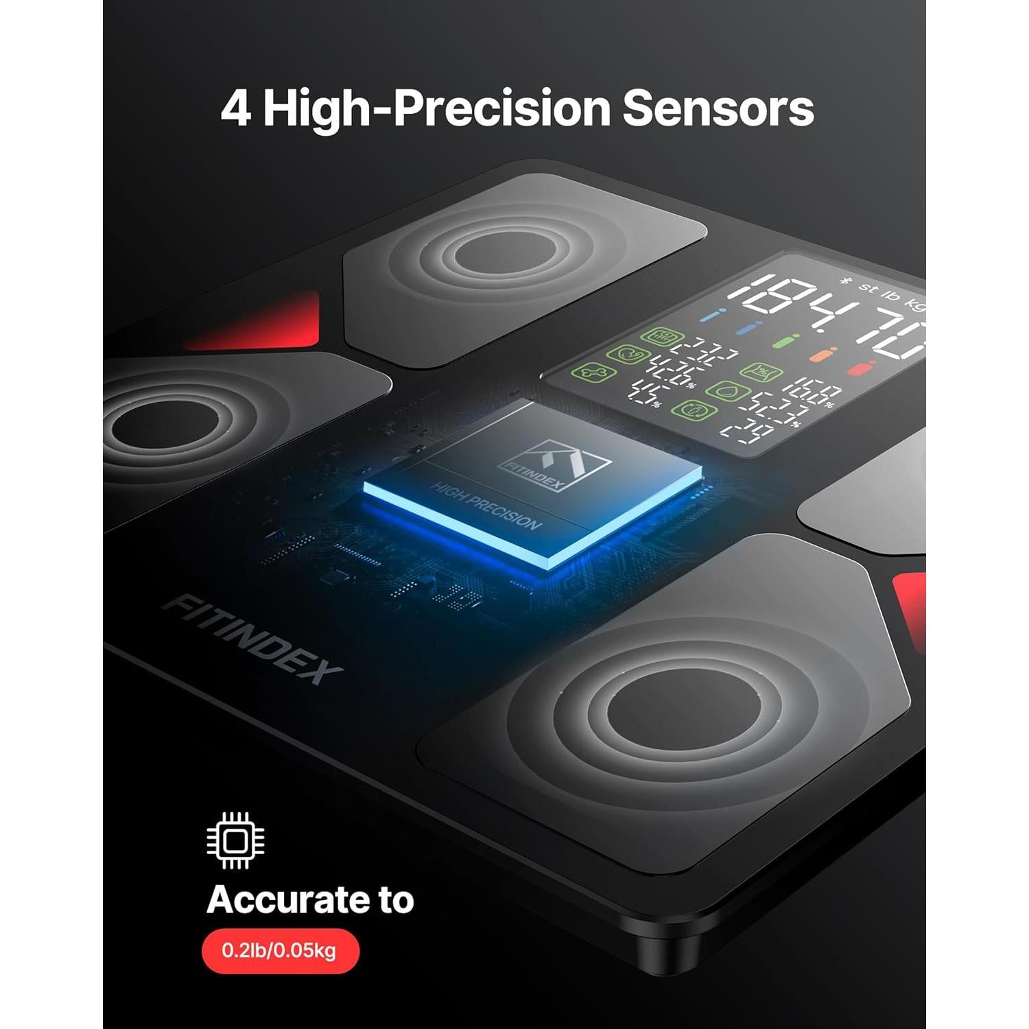 Báscula Inteligente FITINDEX 225kg Bluetooth con Pantalla LED