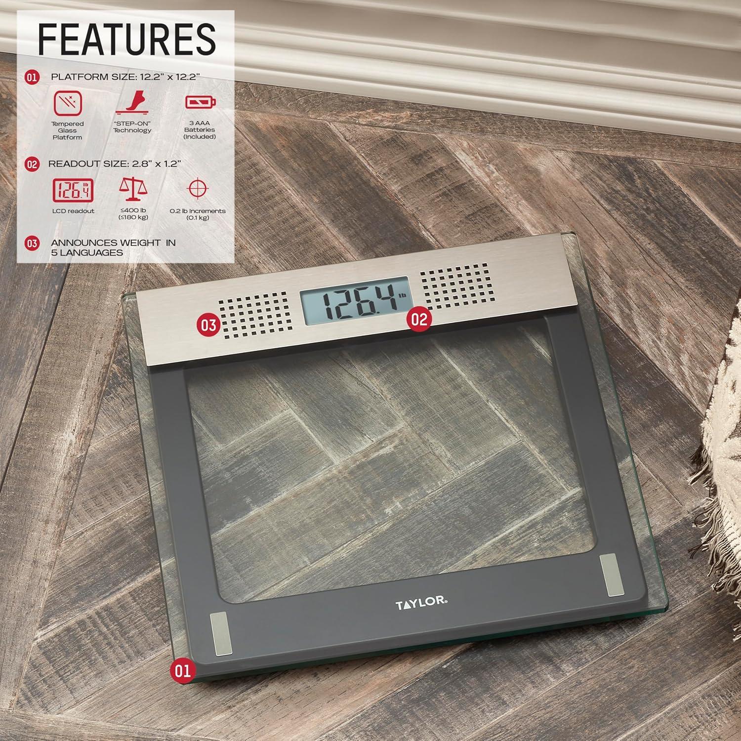 Báscula de Baño Electrónica Hablante Taylor 200 Kg Vidrio