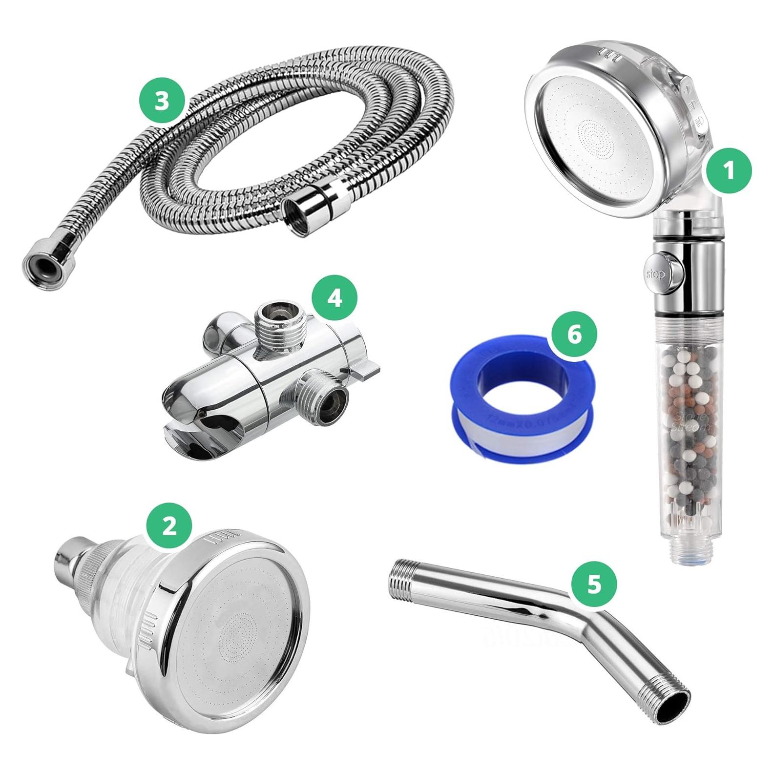 Cabezal de Ducha de Mano y Pared StoneStream EcoPower 3 Funciones