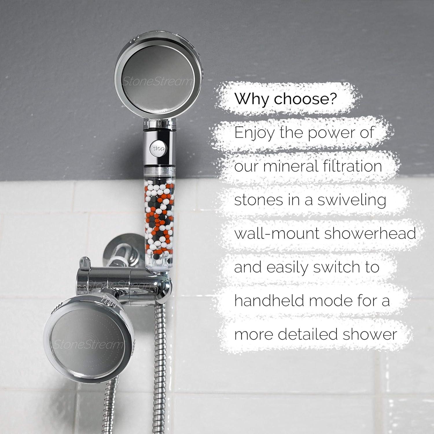 Cabezal de Ducha de Mano y Pared StoneStream EcoPower 3 Funciones