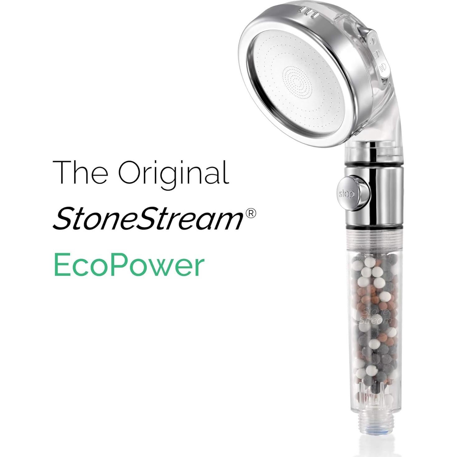 Cabezal de Ducha de Mano y Pared StoneStream EcoPower 3 Funciones