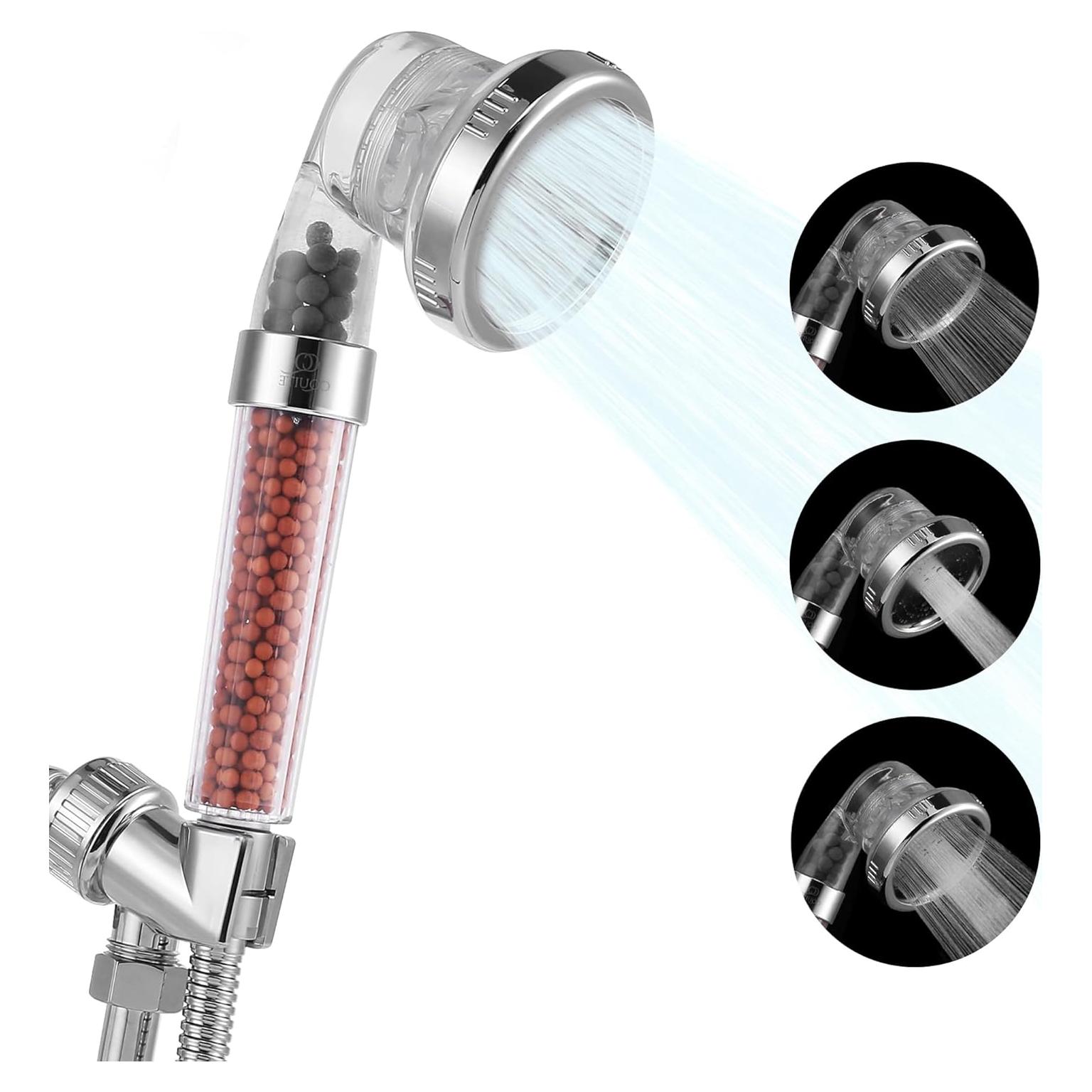 Cabezal de Ducha Filtrado MOALZ - Alta Presión, 3 Modos, Plata