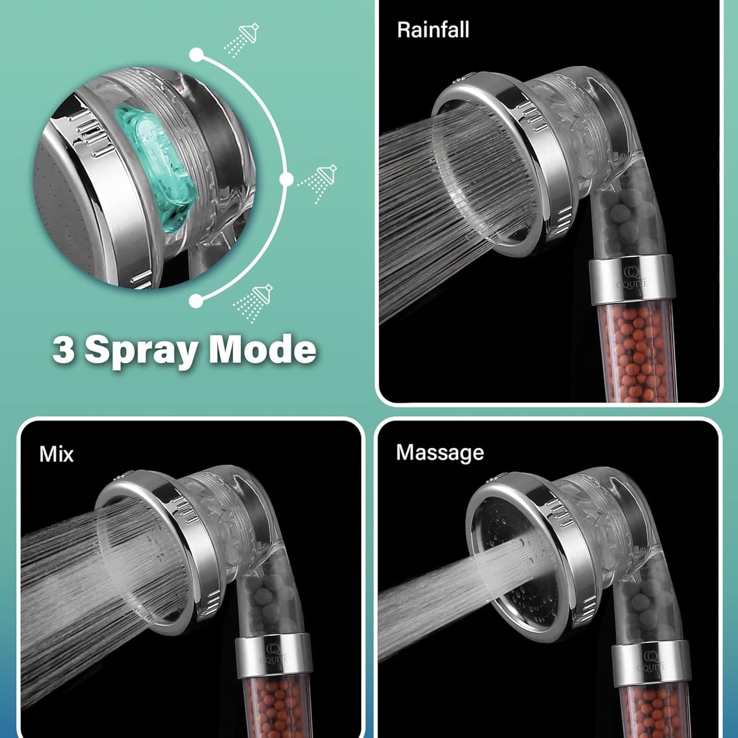 Cabezal de Ducha Filtrado MOALZ - Alta Presión, 3 Modos, Plata