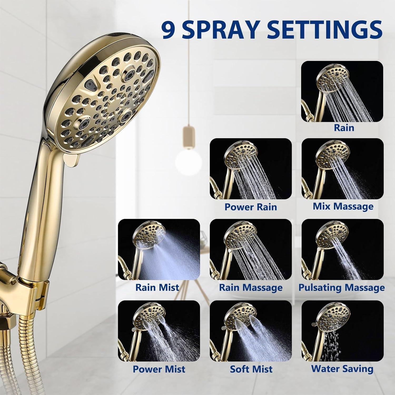 Cabezal de Ducha de Mano YASINU Oro 10 Configuraciones 12.7 cm