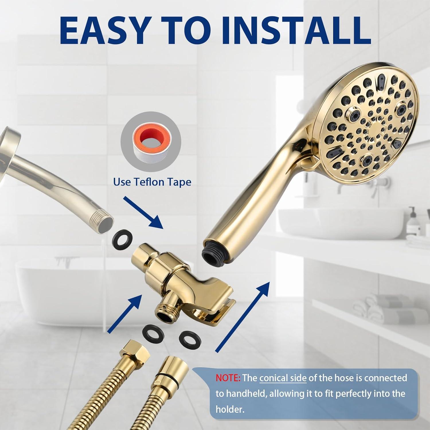 Cabezal de Ducha de Mano YASINU Oro 10 Configuraciones 12.7 cm