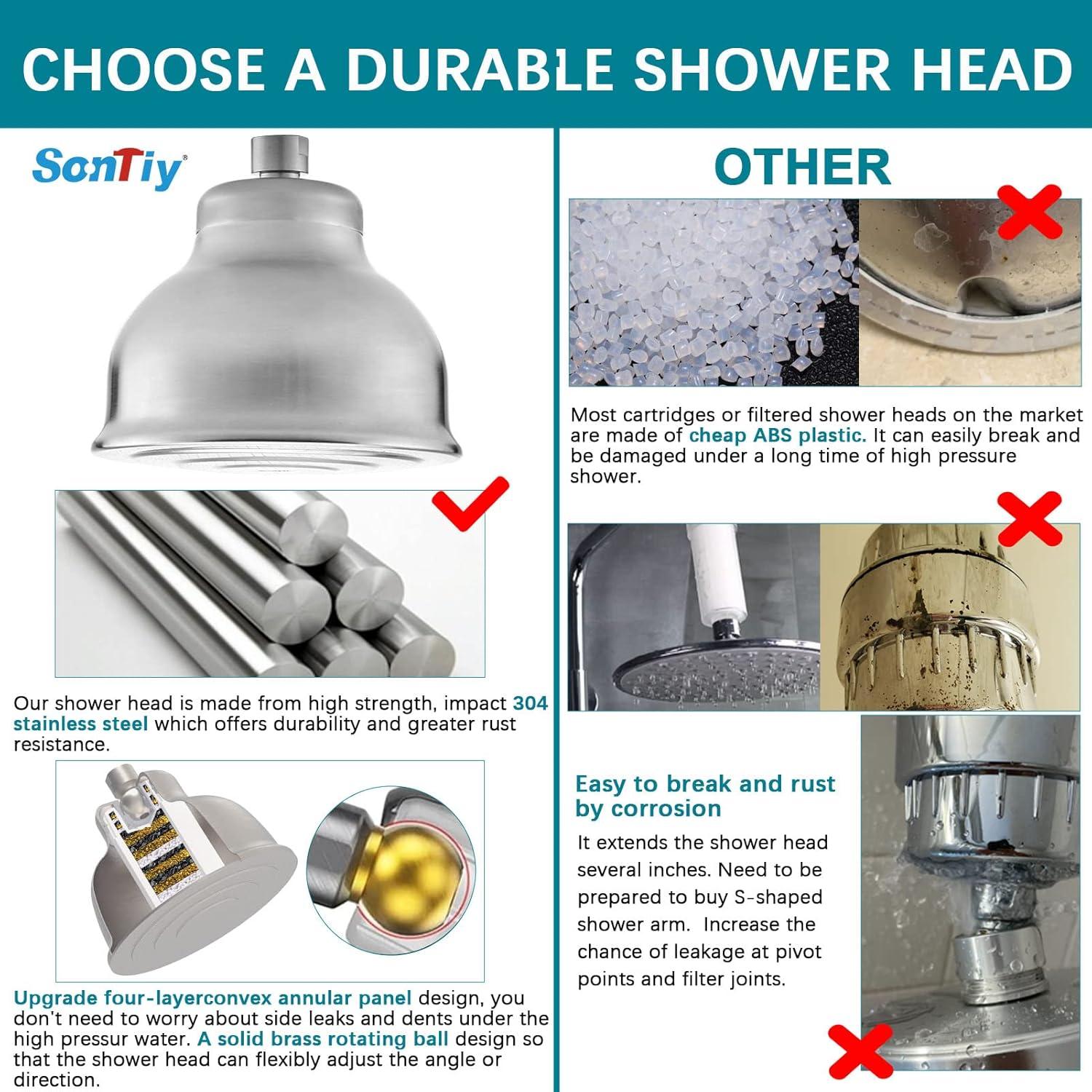 Cabezal de Ducha Filtrado SonTiy 6" Acero Inoxidable Cepillado