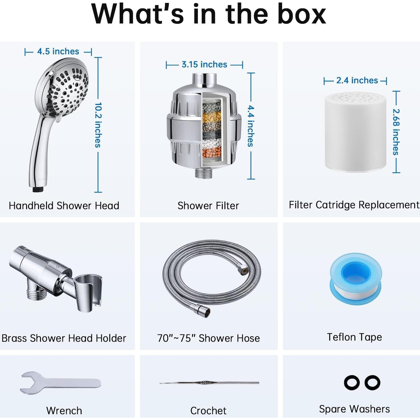 Cabezal de Ducha Filtrado G-Promise con 6 Modos y Manguera 190 cm