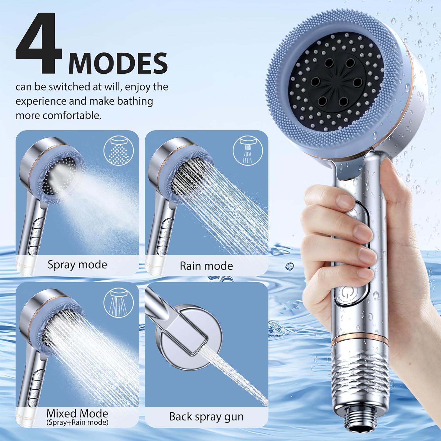 Cabezal de Ducha Filtrado QCHZON con 4 Modos y Manguera 150 cm