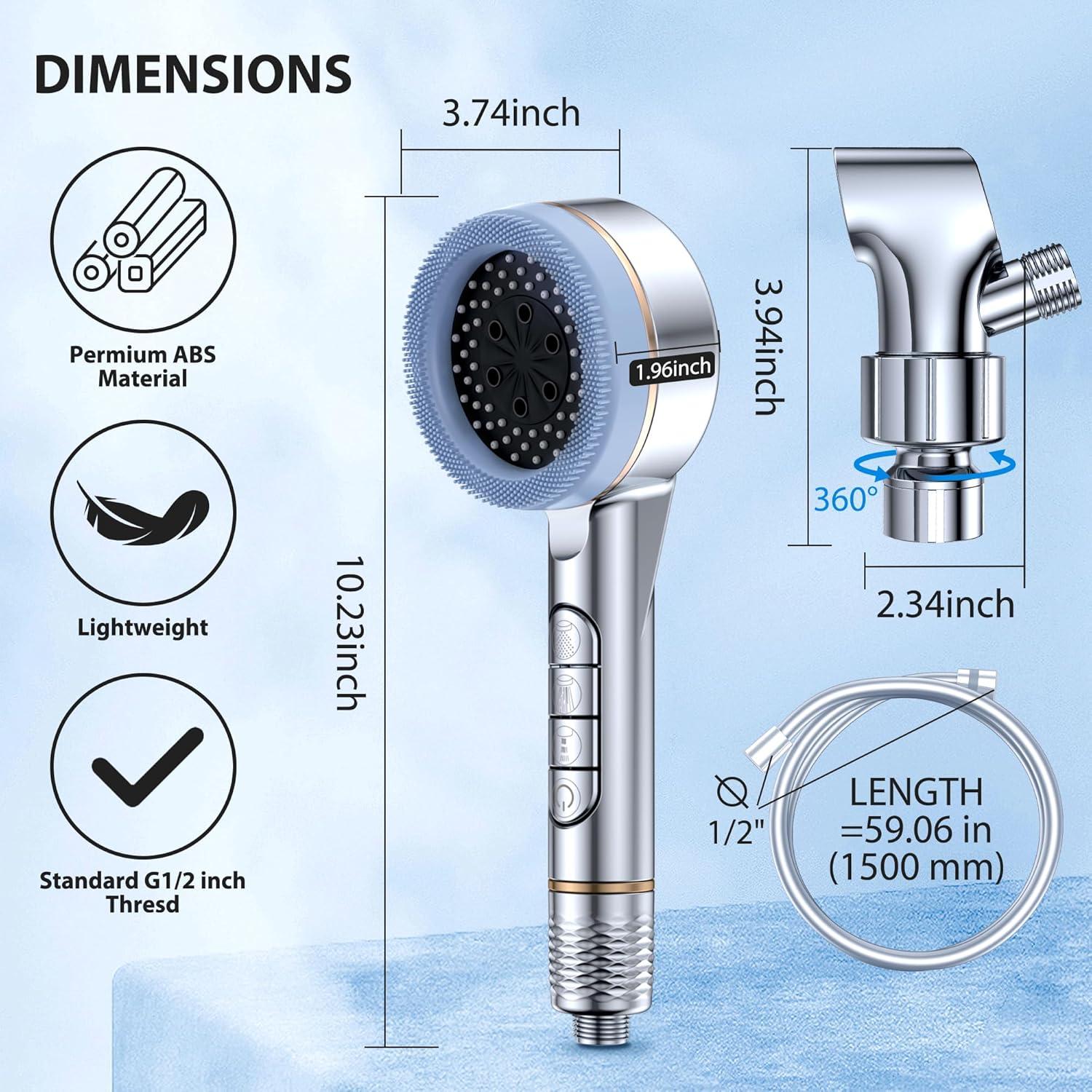 Cabezal de Ducha Filtrado QCHZON con 4 Modos y Manguera 150 cm