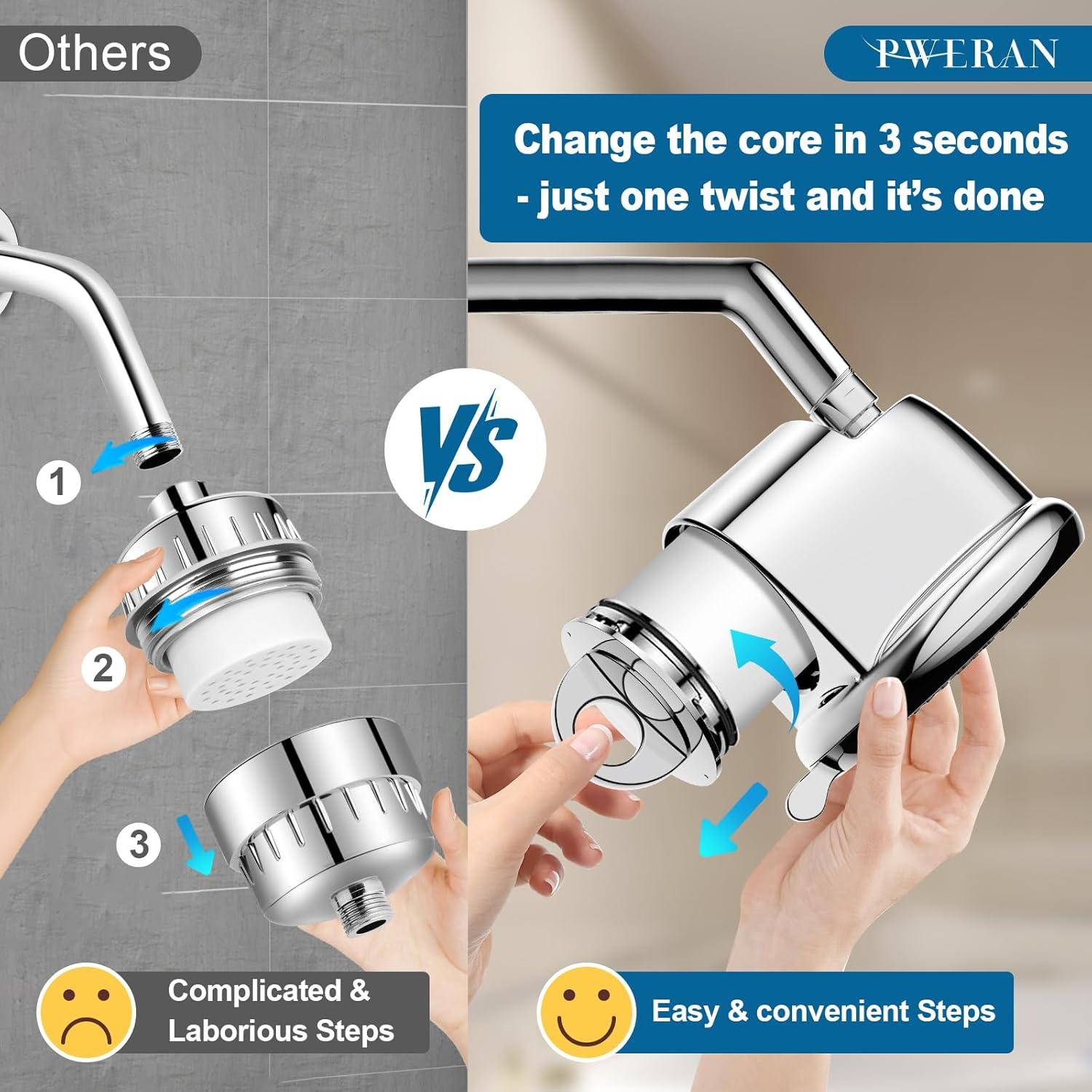 Cabezal de Ducha Filtrado PWERAN 5" 8 Modos Alta Presión