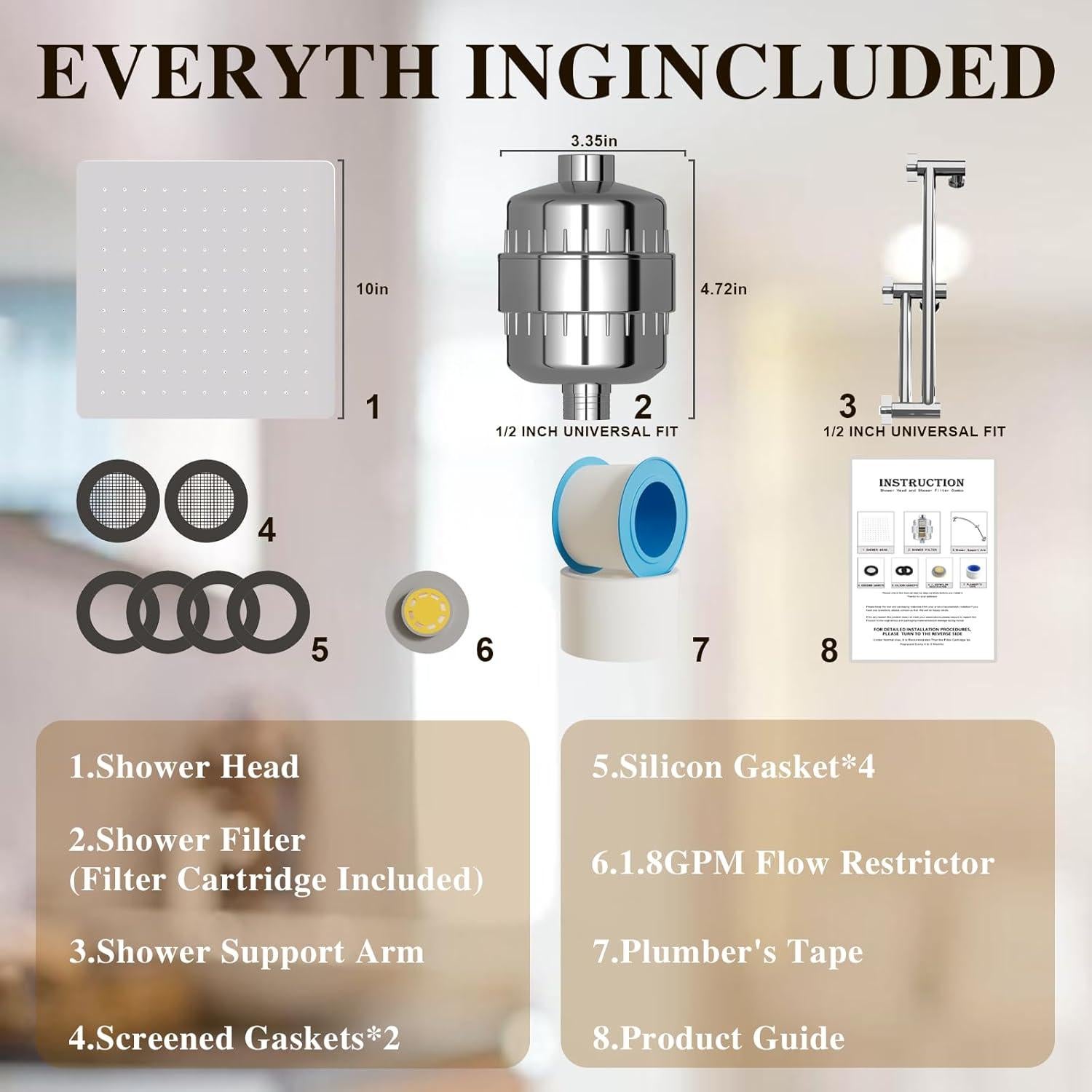 Cabezal de Ducha Filtrado Vapralis 10" Acero Inoxidable Cromado