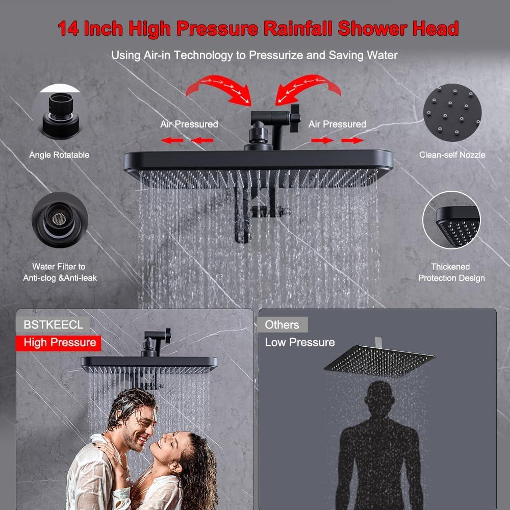 Cabezal de Ducha de Lluvia 14" BSTKEECL con Filtro y Manguera 70"