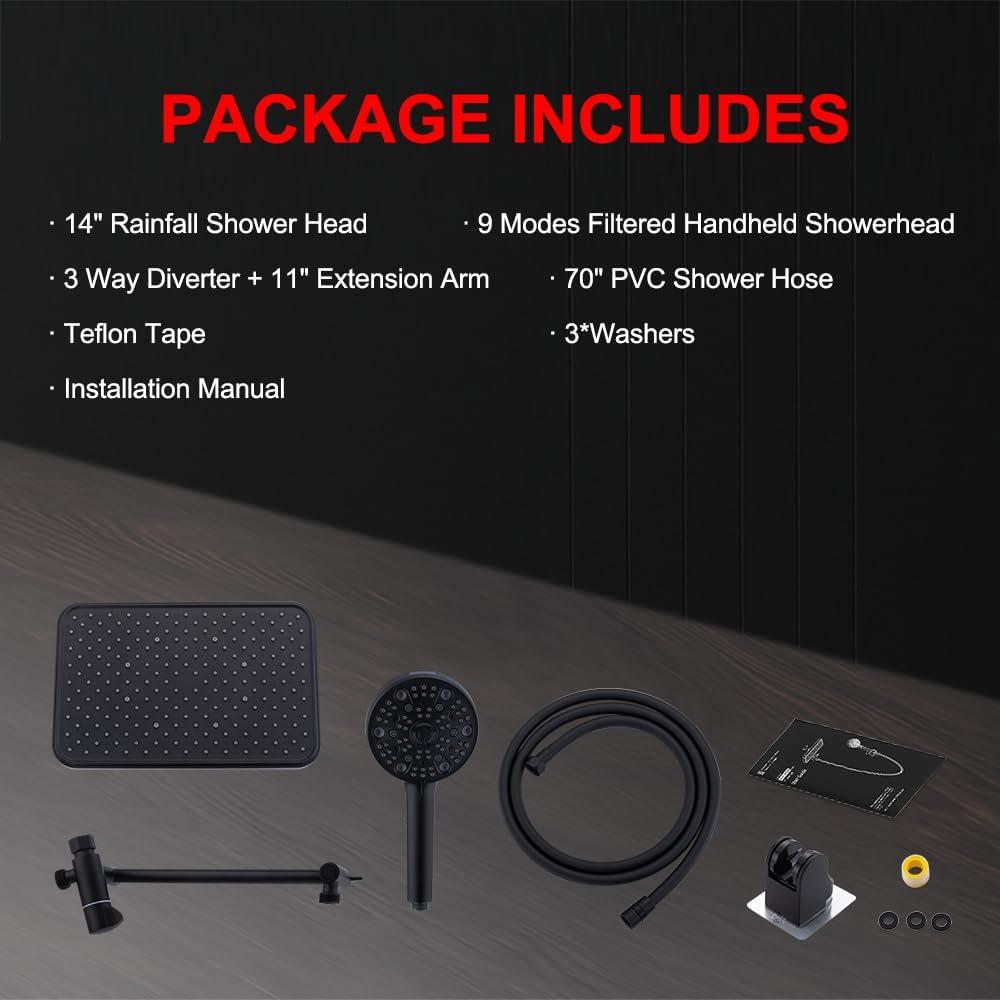 Cabezal de Ducha de Lluvia 14" BSTKEECL con Filtro y Manguera 70"