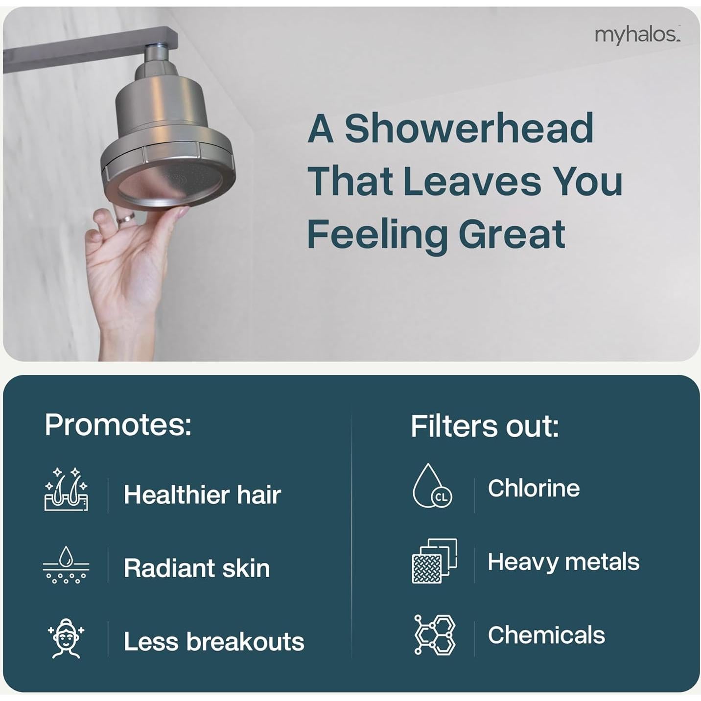 Filtro de Ducha MyHalos® Fijo Metal Cepillado - Alta Presión