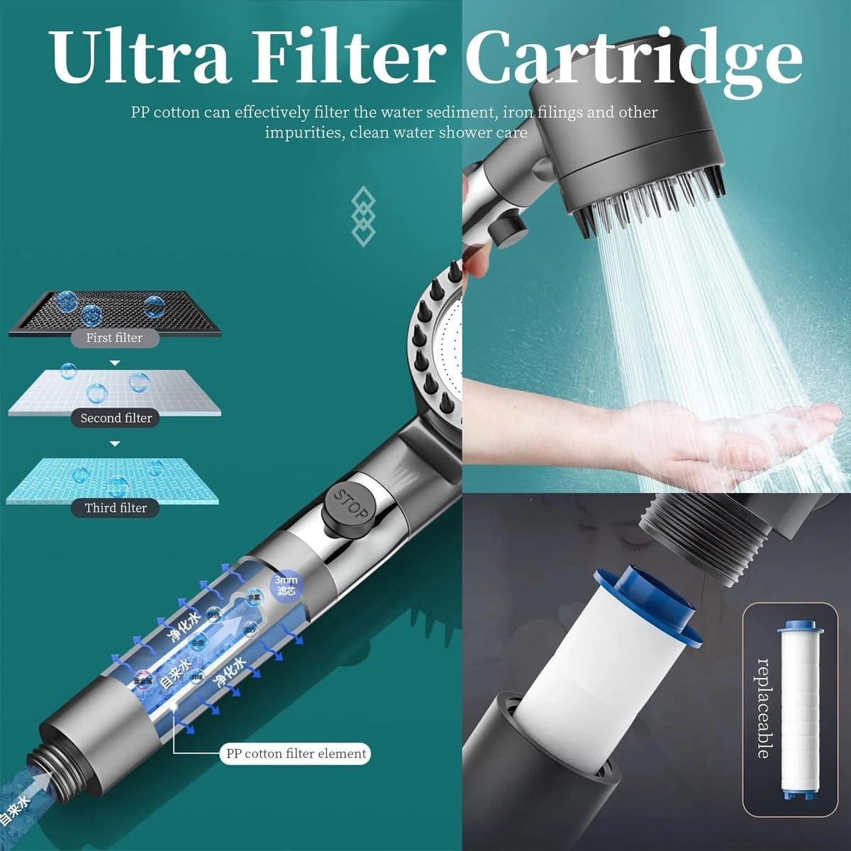 Cabezal de Ducha Kailong Alta Presión 4 Modos Filtro Agua Dura