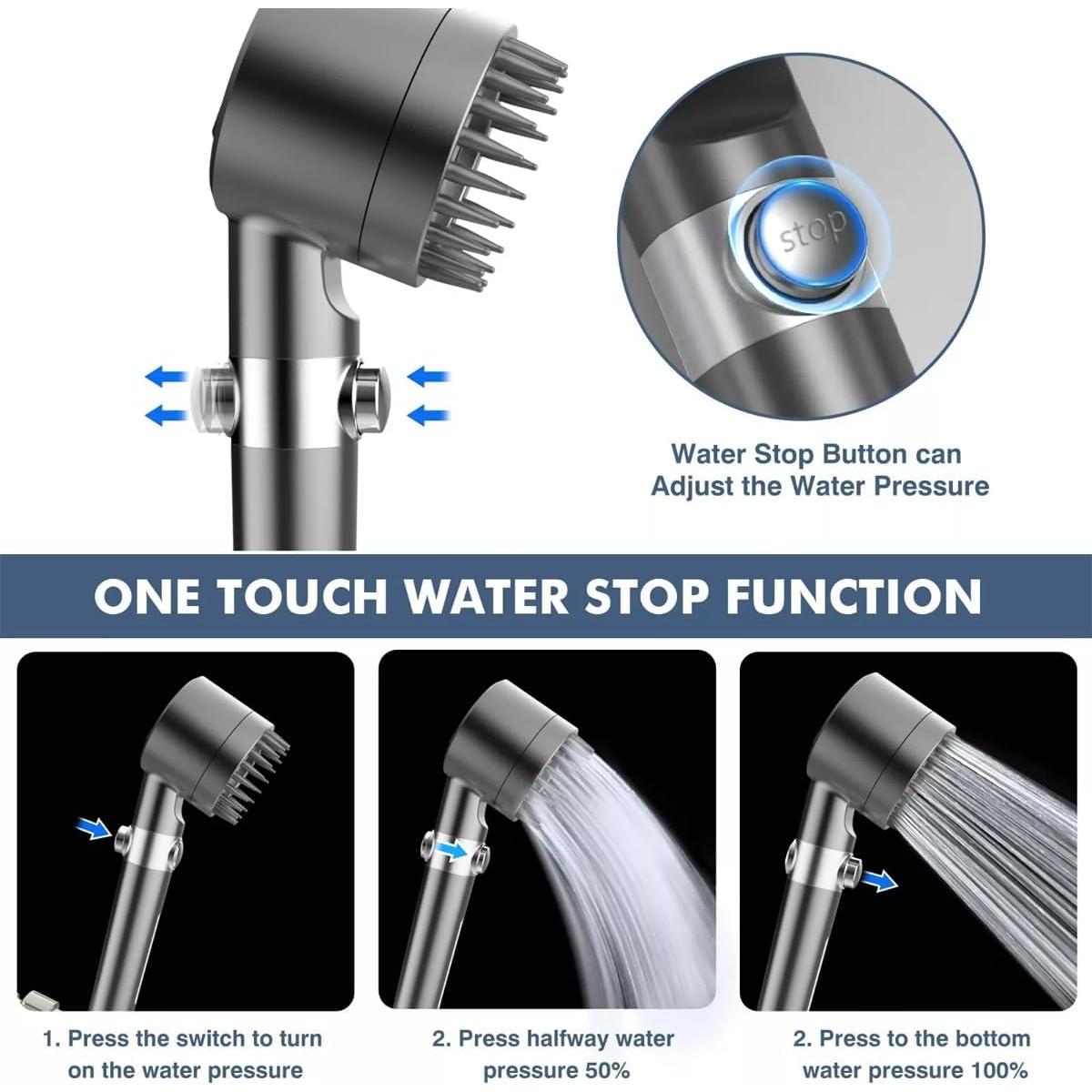 Cabezal de Ducha Kailong Alta Presión 4 Modos Filtro Agua Dura
