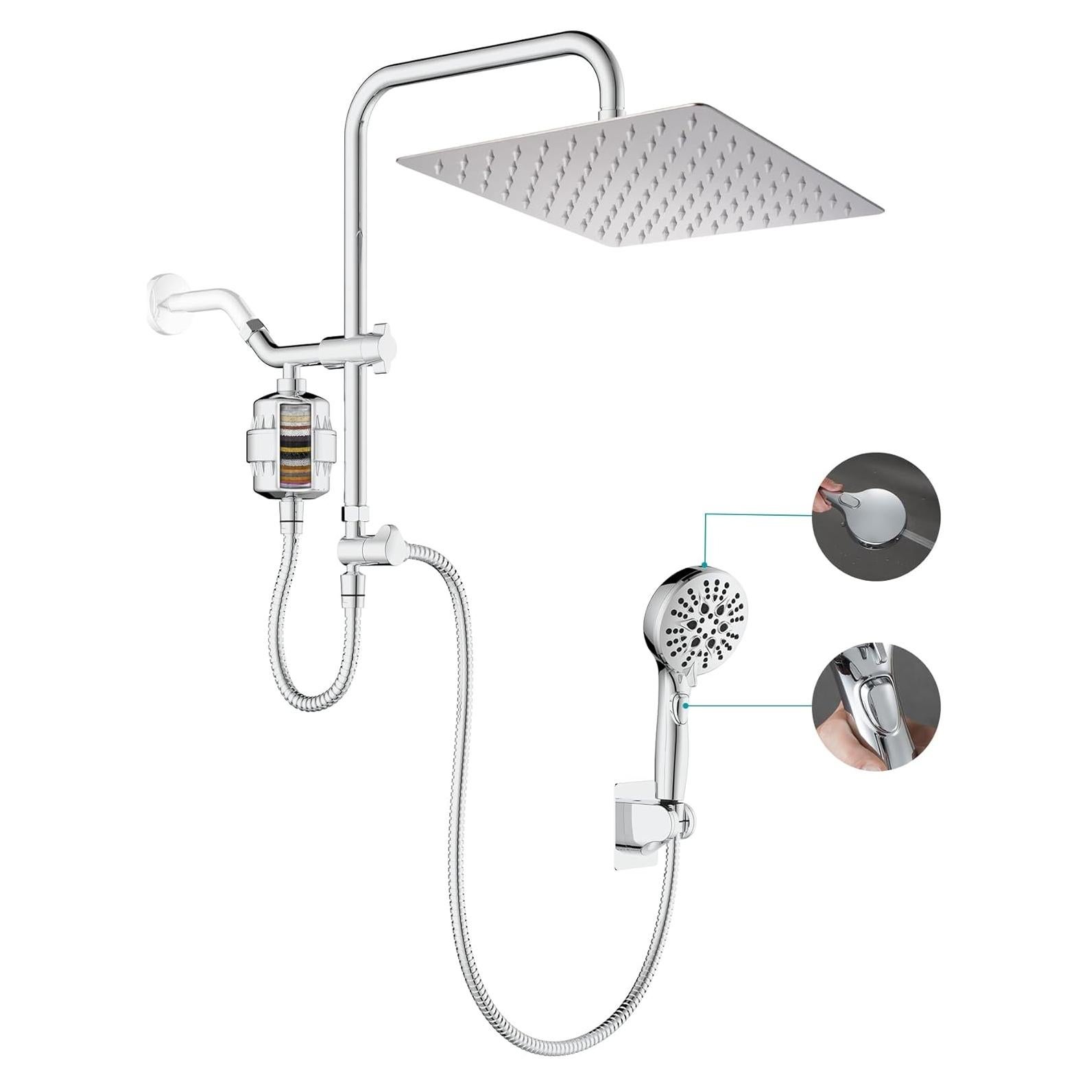 Cabezal de Ducha Doble GwernKB con Filtro y Barra Ajustable 10in